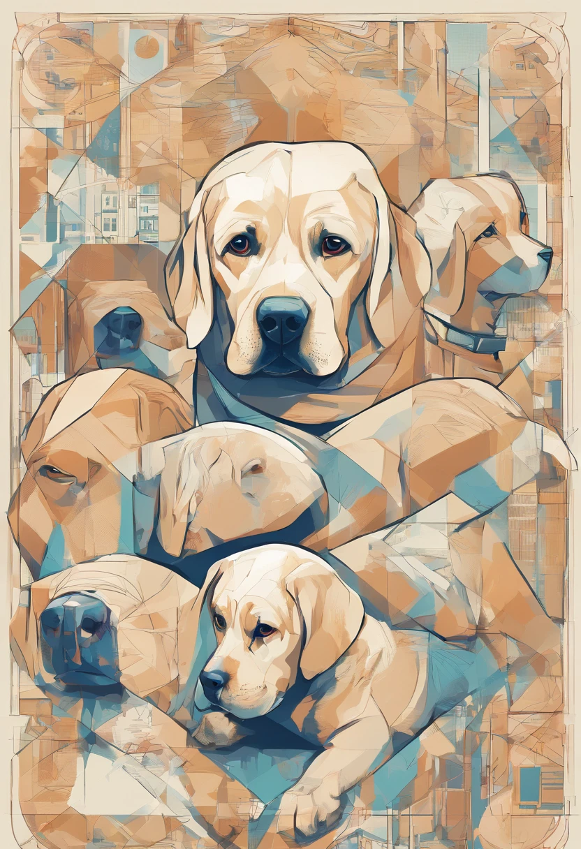 (Labrador dogs  ),(Best Pose),(best angle), (Better representation), Eduardo Cobra Acor Chorchoament ,Multidimensional geometric wall portrait, Artistically, Chibi,yang08k, Beautiful fece, colouring,