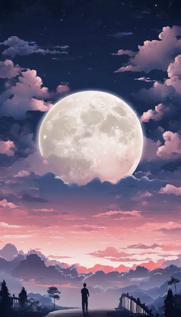 The highest jigao,Extremely fine,Perfect details,4K,8K,anime wallpaper,CG,nigh sky,with black background,Ethereal comic book style,moon full, lunar backdrop, moon on sky, Moonlight background, on moon, Full moon background, with full moon in the sky, moon full, The moon is in the sky, moonlit backdrop, big white moon background, Moon, moon on sky, Behind the moon,moon in clouds,White clouds