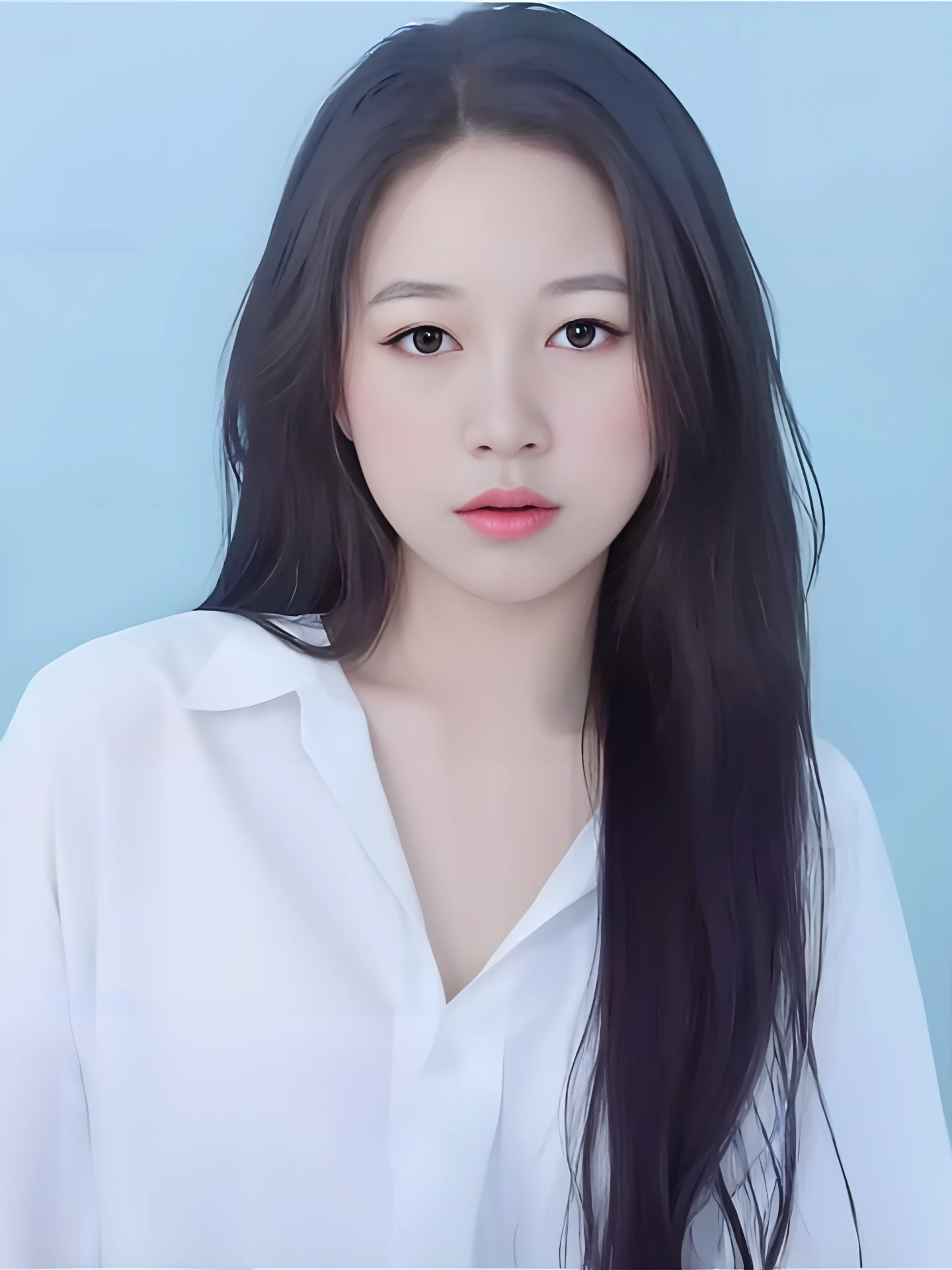 a close up of a woman with long black hair wearing a white shirt, jaeyeon nam, beautiful south korean woman, heonhwa choe, korean girl, hwang se - on, lee ji-eun, lee ji - eun, korean woman, park ji-min, beautiful young korean woman, portrait of female korean idol, jiyun chae, gorgeous young korean woman