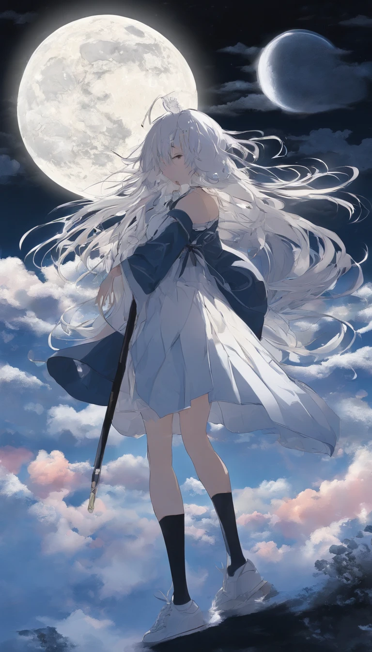 The highest jigao,Extremely fine,Perfect details,4K,8K,anime wallpaper,CG,nigh sky,with black background,Ethereal comic book style,moon full, lunar backdrop, moon on sky, Moonlight background, on moon, Bleach anime style,Full moon background, with full moon in the sky, moon full, The moon is in the sky, moonlit backdrop, big white moon background, Moon, moon on sky, Behind the moon,moon in clouds,White clouds