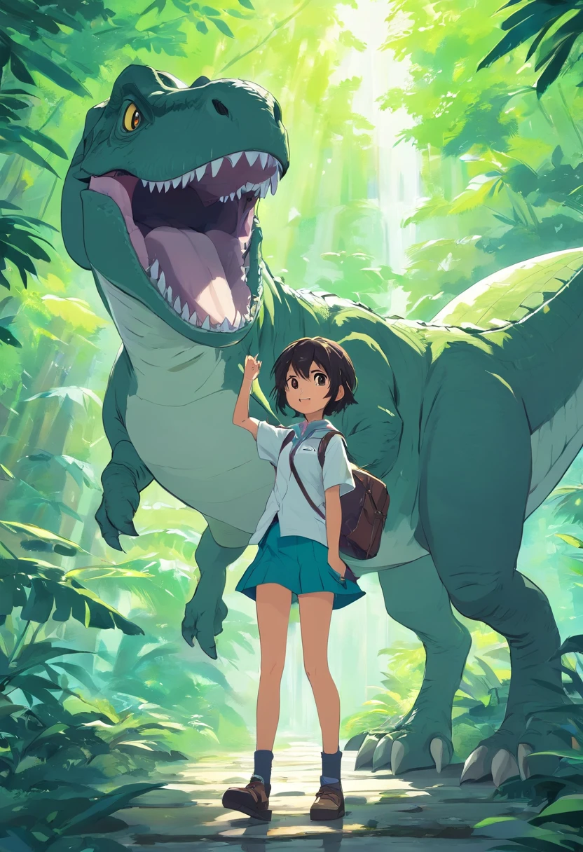 Kawaii dinossauro feliz, pequeno, ((preto e branco)), arte para colorir
