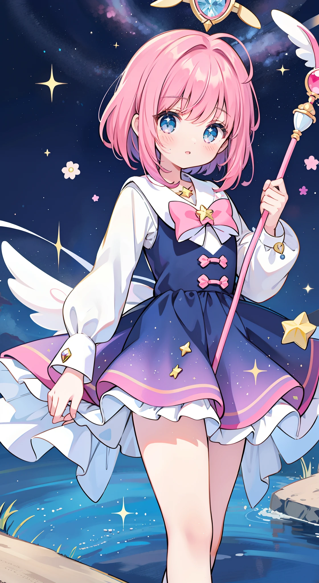 k hd，Anime girl with wand and star wand in her hand, portrait of magical girl, sparkling magical girl, magical  girl, cardcaptor sakura, pin on anime, clean and meticulous anime art, magical girl anime mahou shojo, beautiful anime art style, cute anime girl portraits, carrying a magical staff, zerochan art, lovely art style, astral fairy, Soft anime illustration