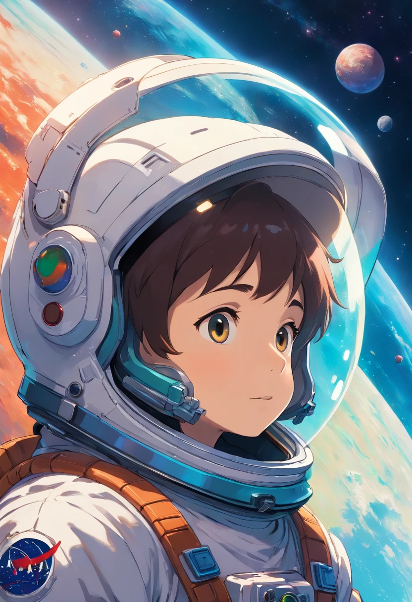 (best quality,4k,8k,highres,masterpiece:1.2),ultra-detailed,realistic:1.37,a boy in astronaut attire before,an advanced spacecraft,embarking on a grand space adventure,futuristic,huge interstellar vessel,sleek design,shiny metal surfaces,advanced propulsion systems,glowing thrusters,star-studded backdrop,vast cosmic landscape,majestic nebulae in the distance,beautifully illuminated by distant stars,detailed planetary surface,astronaut helmet reflecting the surrounding environment,boy's determined expression,lush greenery behind the spacecraft,a sense of excitement and anticipation,epic journey into the unknown,captivating sense of wonder,extraterrestrial exploration concept,otherworldly colors,space exploration at its finest