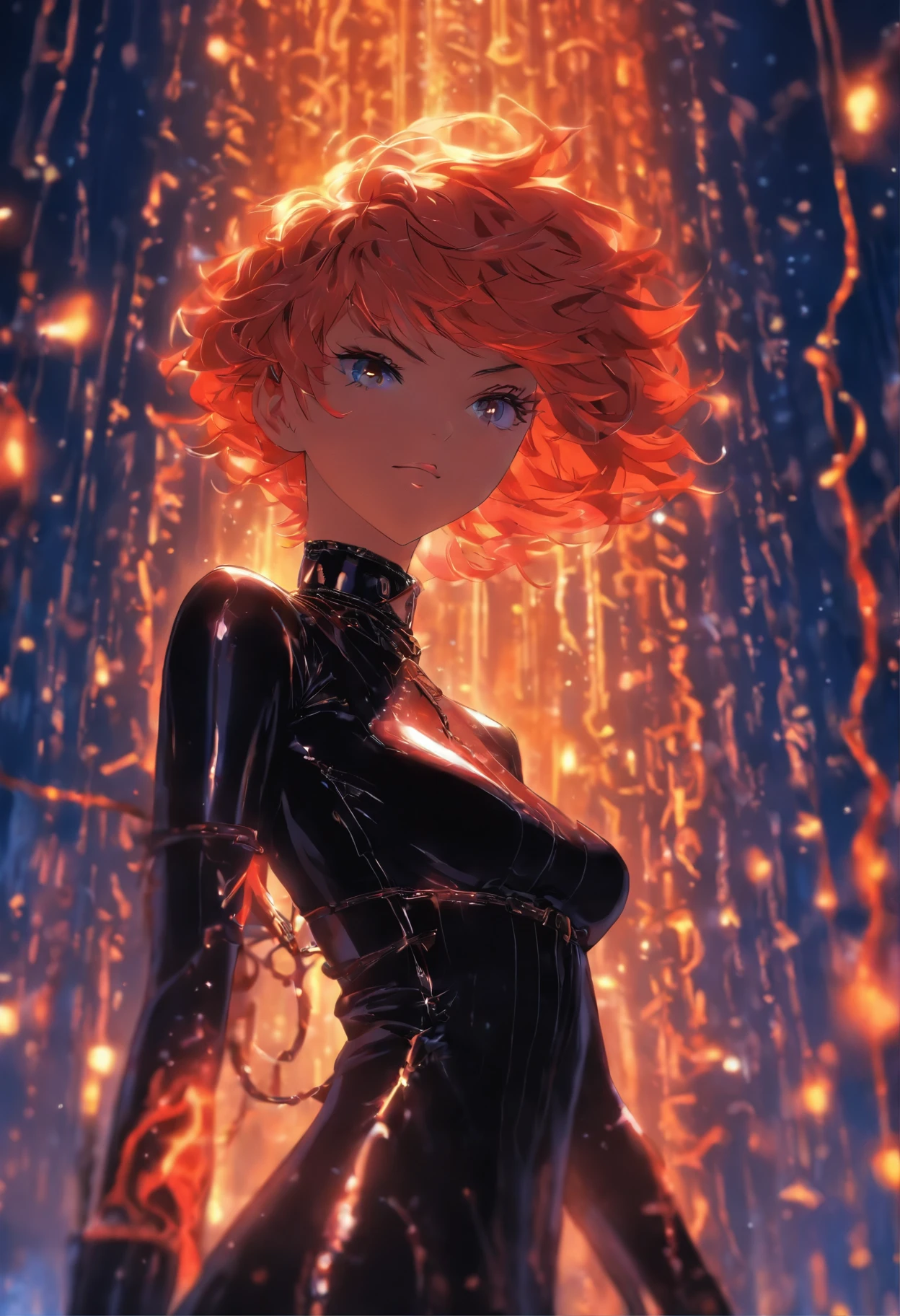 Shackles, BDSM, slave, rubber, black corset, catsuit, collar, nsfw, ((highest quality, 8k, masterpiece: 1.3)), crisp focus: 1.2, beautiful woman with perfect figure: 1.4, slender abs: 1.2, wet body: 1.5, highly detailed face and skin texture, detailed eyes, double eyelids, very short hair,