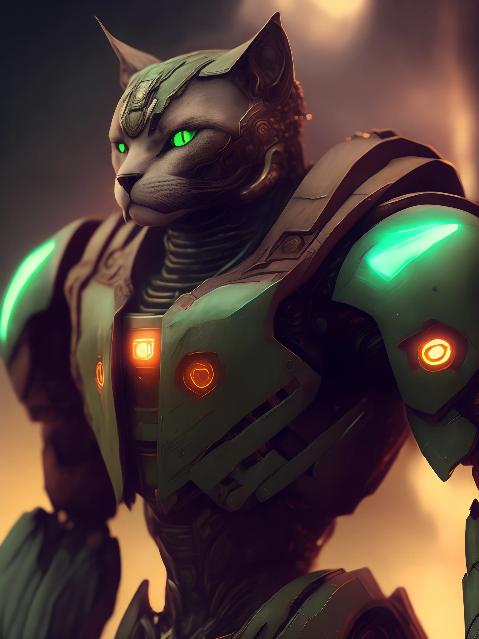 Um Gato Manicon (Roboto) como o doomslayer, realistic scifi cyberpunk power armor robot, retrato de close-up ,512