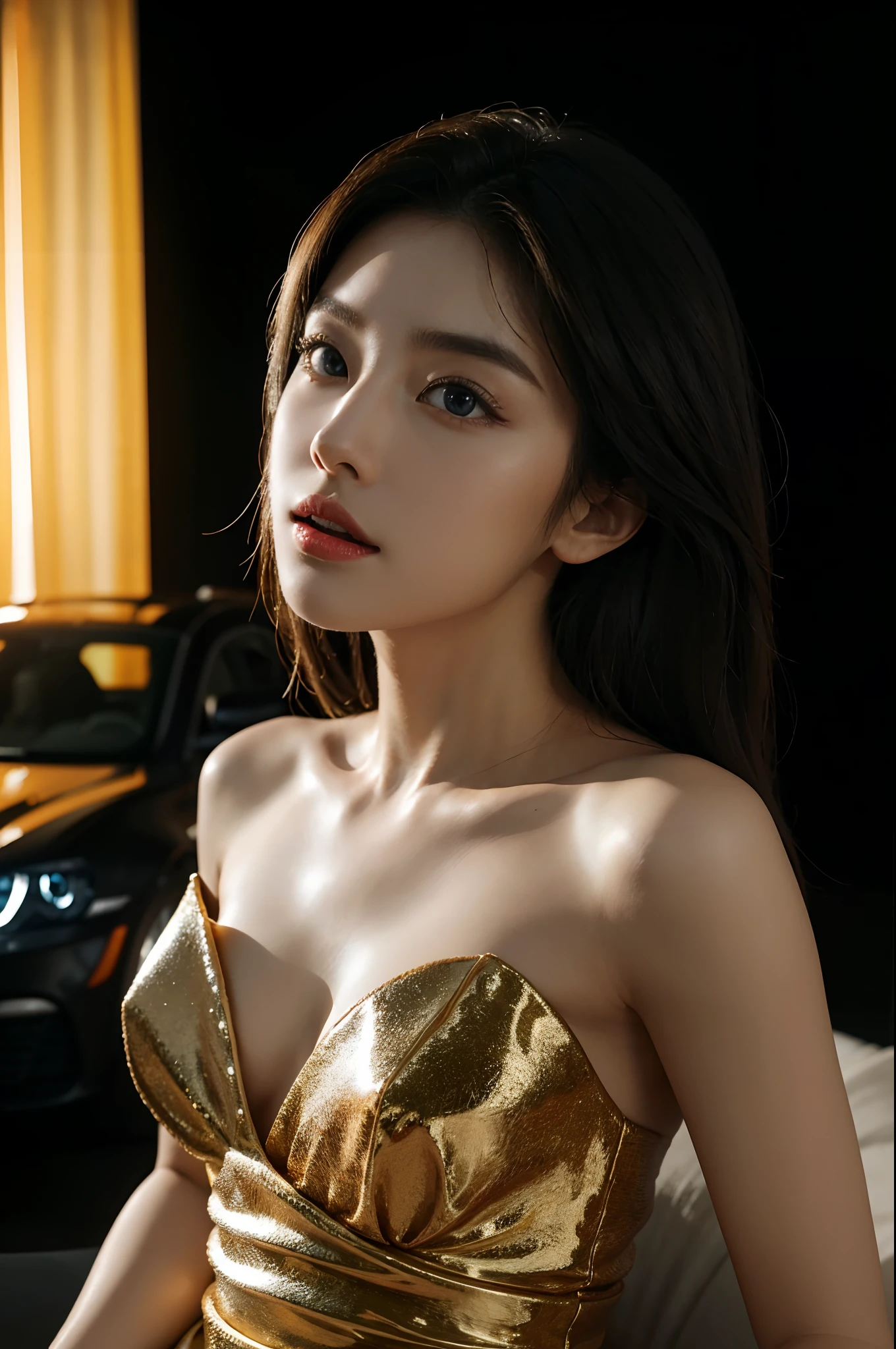 ((Realistic lighting、top-quality、8K、masterpiece:1.3))、Clear focus:1.2、nudde:1.3、1girl in、perfectbodybeauty:1.4、Slim abs:1.1、dark-brown eyes、((dark brown hair、middlebreasts:1.2))、(Acceleration:1.4)、Slender face、In the car、Open your legs、Looking at the camera、(24 year old:1.3)、hyperdetailed face、A detailed eye、二重まぶた、a necklace、