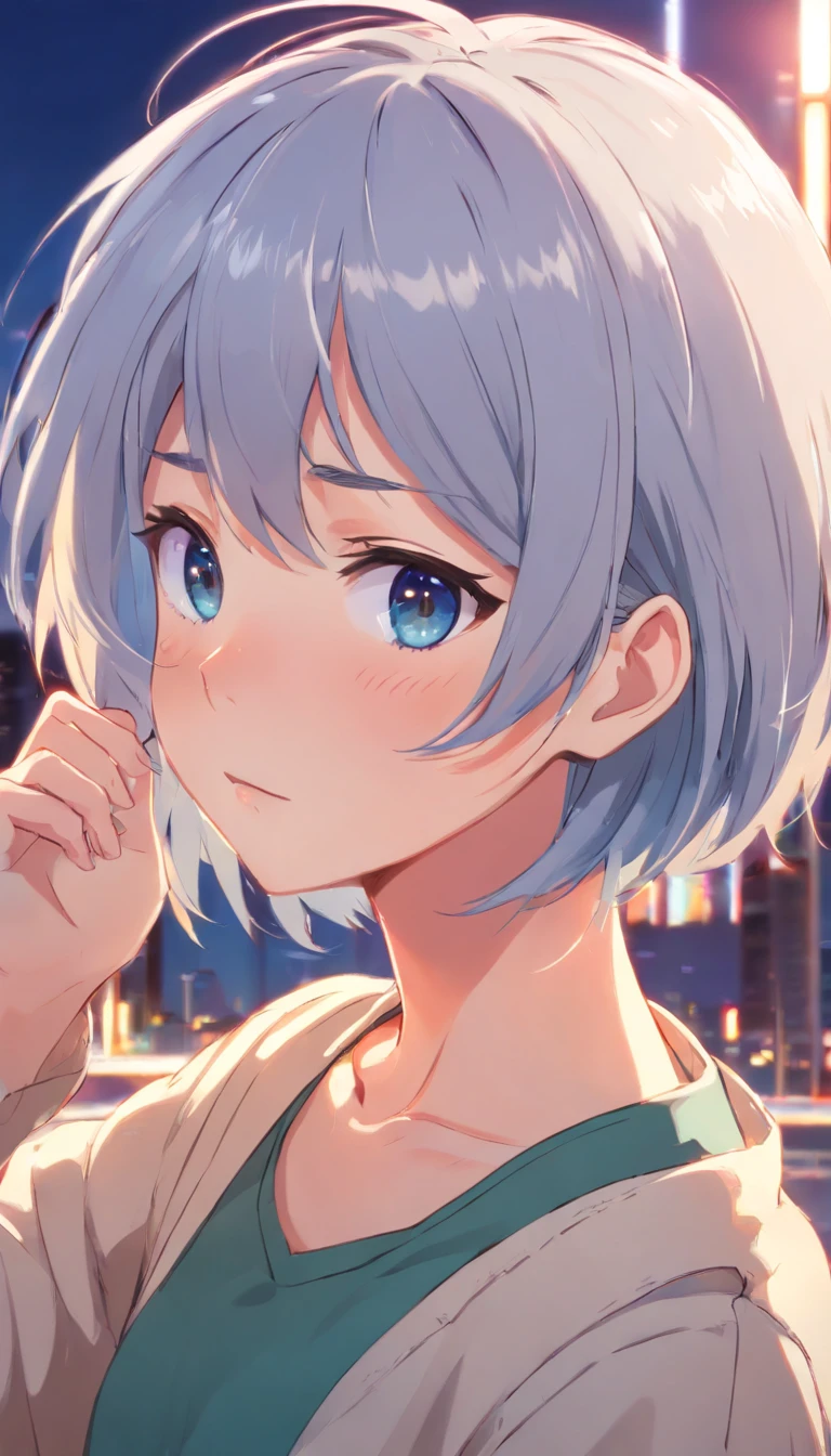 Anime girl, short hair, silver hair, crying,