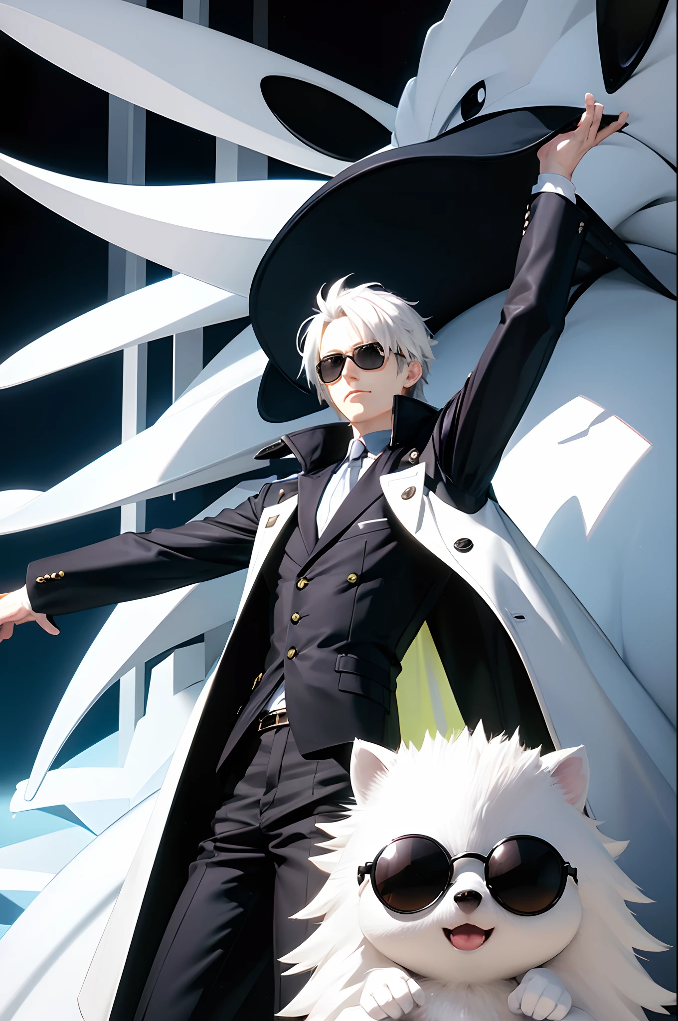 masutepiece, White hedgehog, matrix style, Black coat, Sunglasses, Cool pose, Best Quality