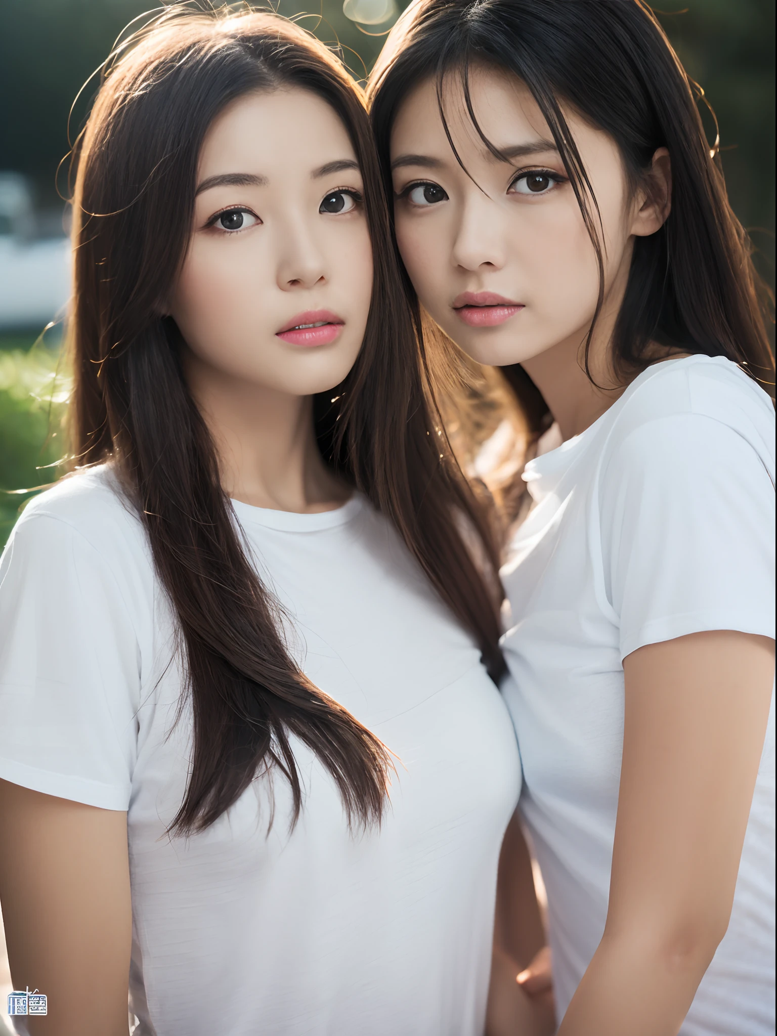 masutepiece, Best Quality, 超A high resolution,(photographrealistic:1.4) (depth of fields),(Lens Glow) , ((white t-shirts:1.5))、

White wall background:1.5、beautiful japanese female、Longhaire、get angry、
is standing:1.5、(Hands to the side:1.5)、、