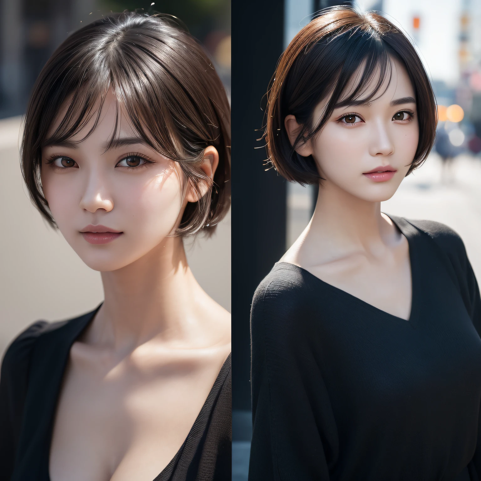 1 girl, short black hair, full body shot, brown eyes, style fashion clothes, city, absurdess, high res, ultrasharp, 8K, masterpiece, looking at viewer, nationality Korean, smiling sexy, with a prada handbag, high resolution, fine detail, face line, (Realistic, Photorealistic: 1.37), Professional lighting, Photon mapping, Radiosity, Physically Based Rendering, Rich Detail, (Fine Face),(Fine Eyes), (Clear Face), (Detailed Face Description), (Detailed Hand Description), Extreme Light and Shadow, Shiny Skin,