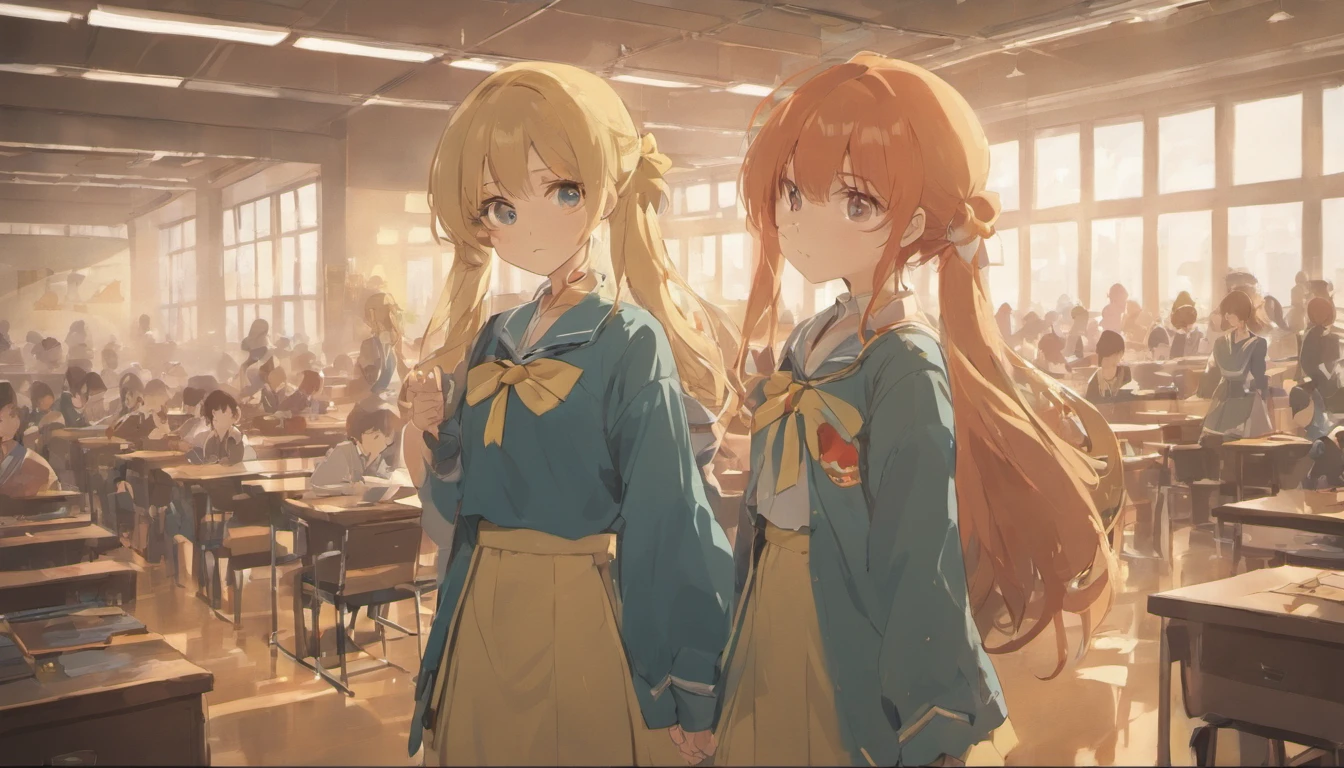 2 girls classroom sweeping uniform