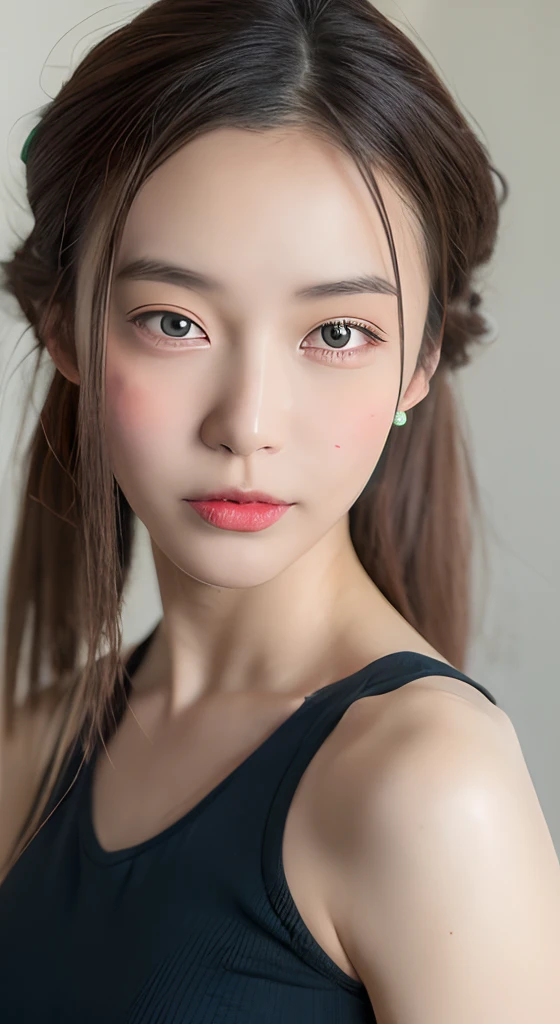 black hair, hair bobbles, wince, longeyelashes, solid circle eyes, fake animal ears, light smile, ear blush, fang, Surrealism, drop shadow, anaglyph, stereogram, tachi-e, pov, atmospheric perspective, 8k, super detail, ccurate, best quality