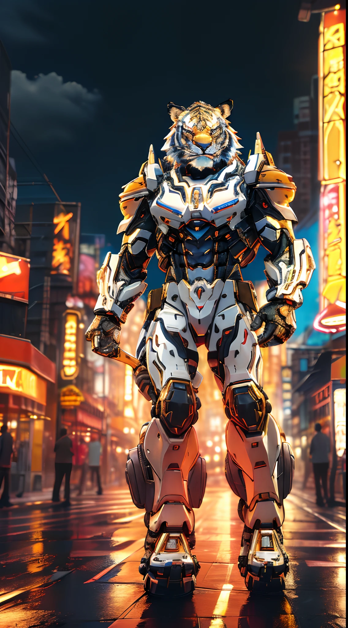 ((masterpiece)), ((best quality)), 8k, high detailed, ultra-detailed, sky, animalbot,mecha, tiger, full body, glowing,  cinema light, neon, colorful,