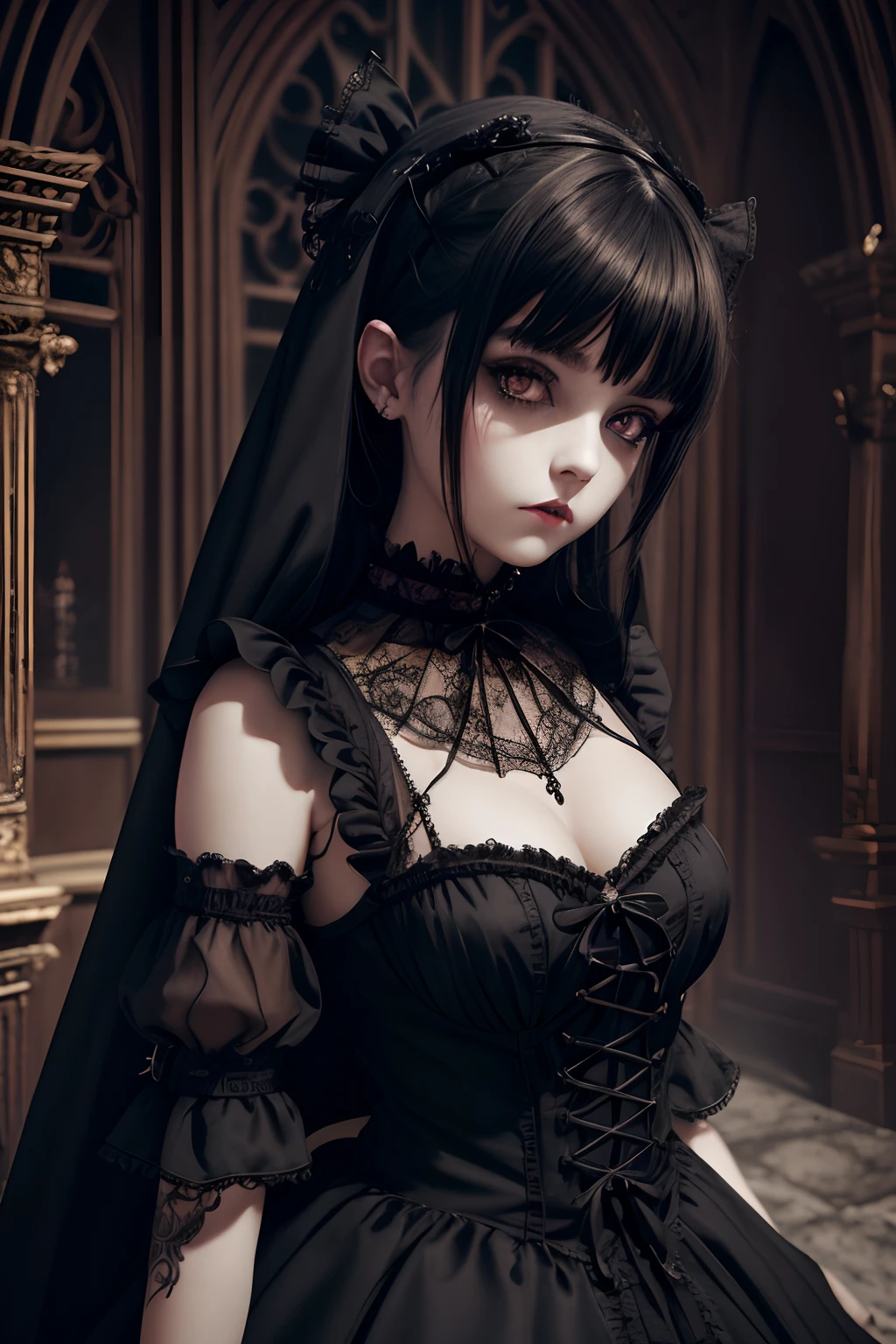 Close-up of gothic girl with stuffed brown bear, Stuffed bear with mother-in-law, Deformed, dreamy gothic girl, Gothic girl dress with ribbon, lace, embroidery and frills, Gothic girl with golden eyes, expressionless, ball joint doll, Goth girl, Dark and gothic,. Gothic Maiden Anime Girl, Gothic Aesthetic, Gothic Art Style, Shy Cute Face. Dark fantasy, neo-goth, gothic horror atmosphere, creepy cute, dollar punk, gothic body! , gothic art, gothic girl face ((masterpiece))
, ((8K images)), ((super detailed writing))