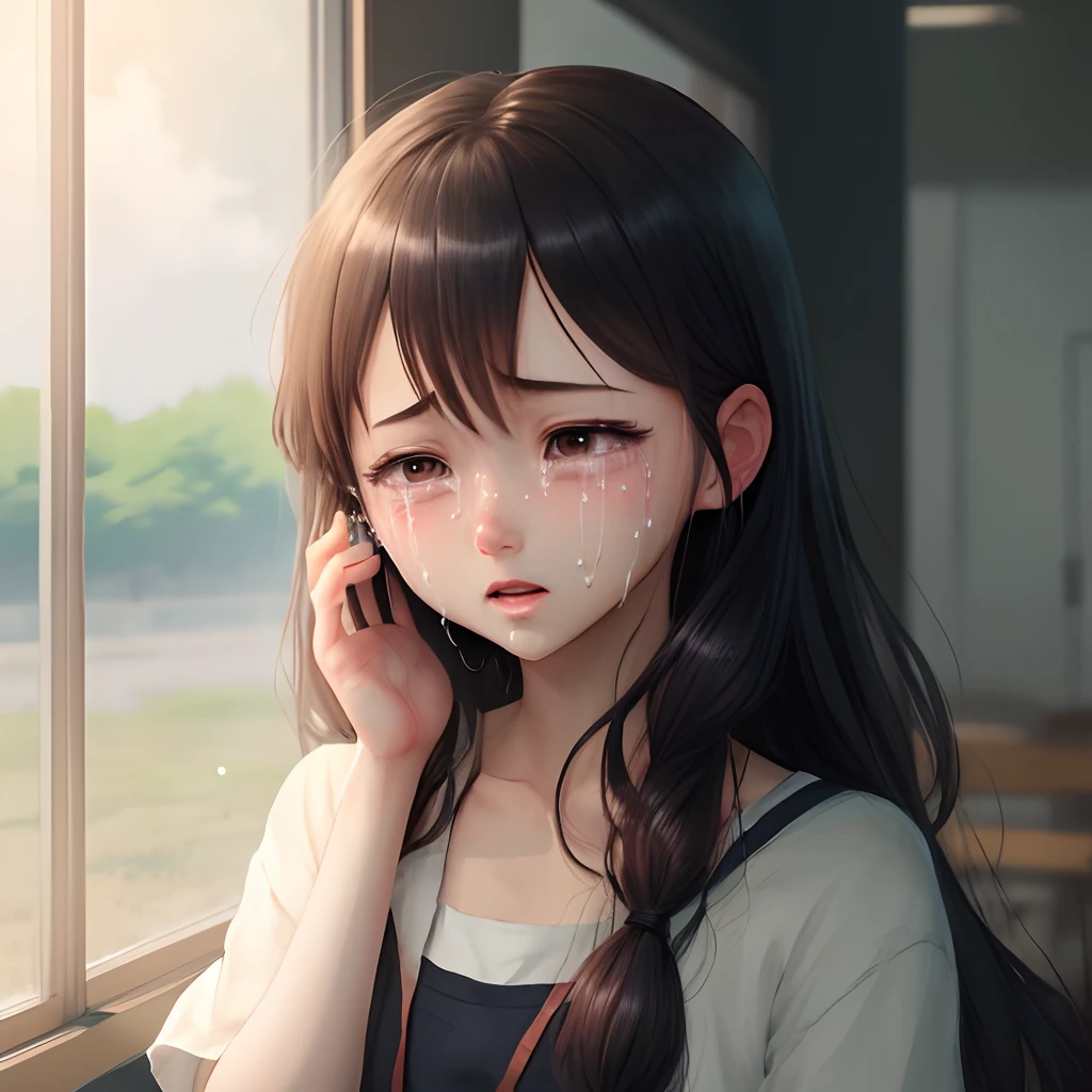 Anime girl, 1 girl image, 9:16, crying