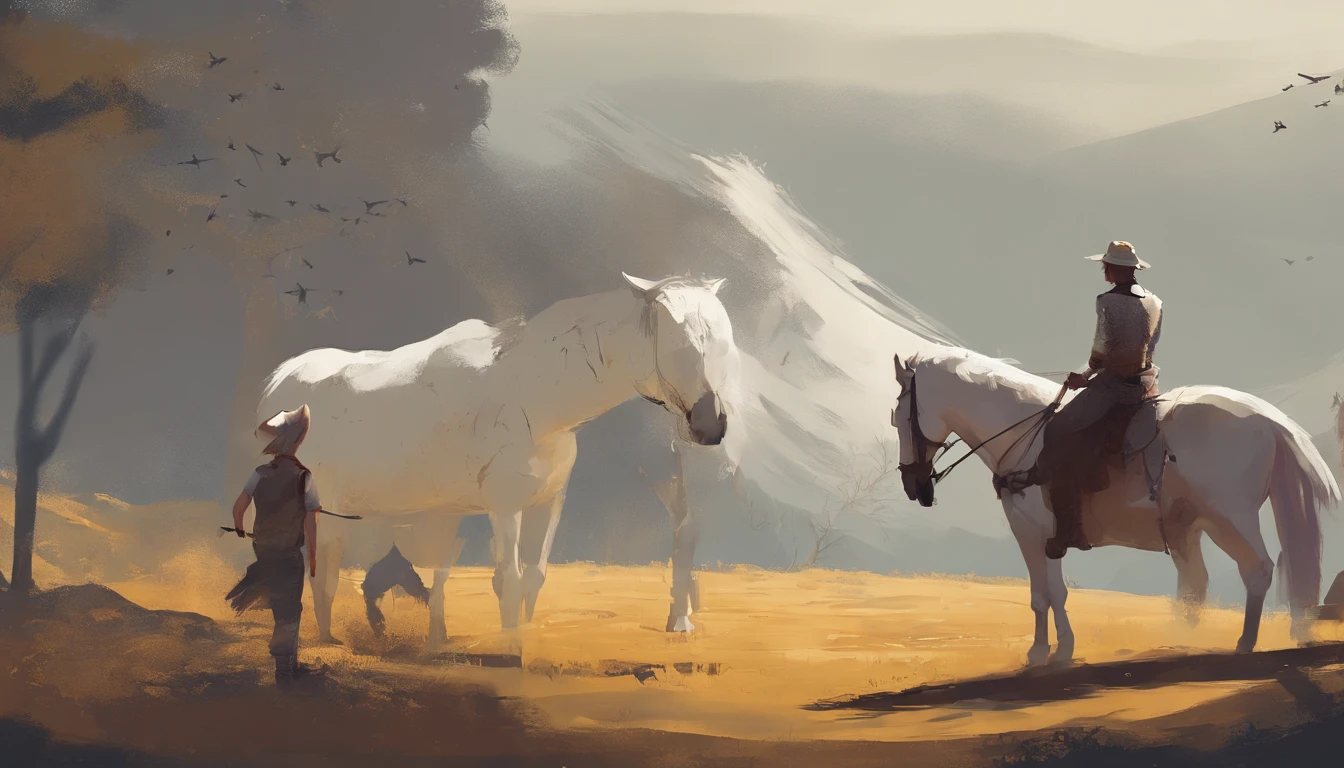 O menino e um cavalo seu amigo branco