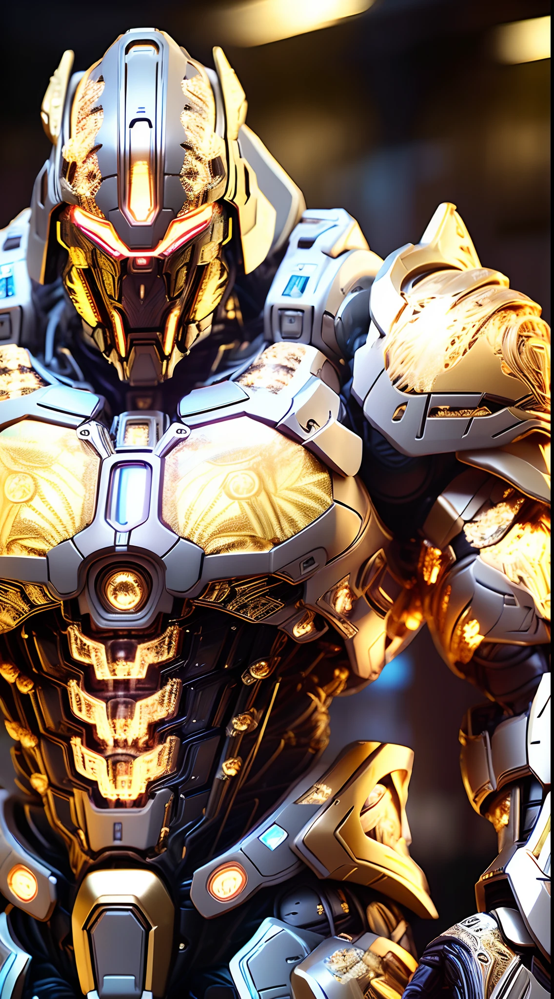 Titan Ape - the futuristic biomechanical android, beautiful natural soft light, rim light, gold fractal details, metallic fine lace, muscular, mandelbot fractal anatomical, diamond, facial muscles, elegant, ultra detailed,