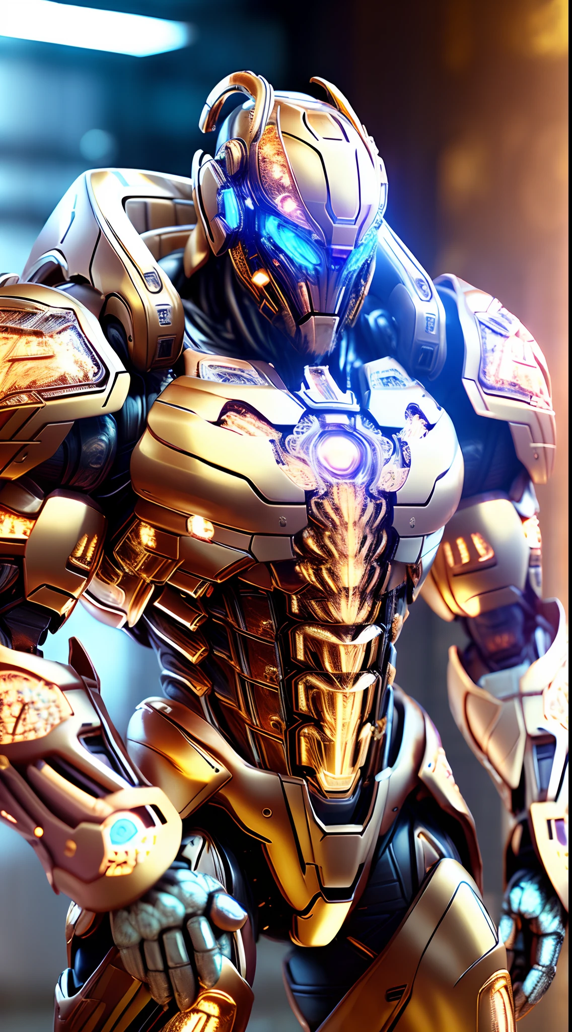 Titan Ape - the futuristic biomechanical android, beautiful natural soft light, rim light, gold fractal details, metallic fine lace, muscular, mandelbot fractal anatomical, diamond, facial muscles, elegant, ultra detailed,