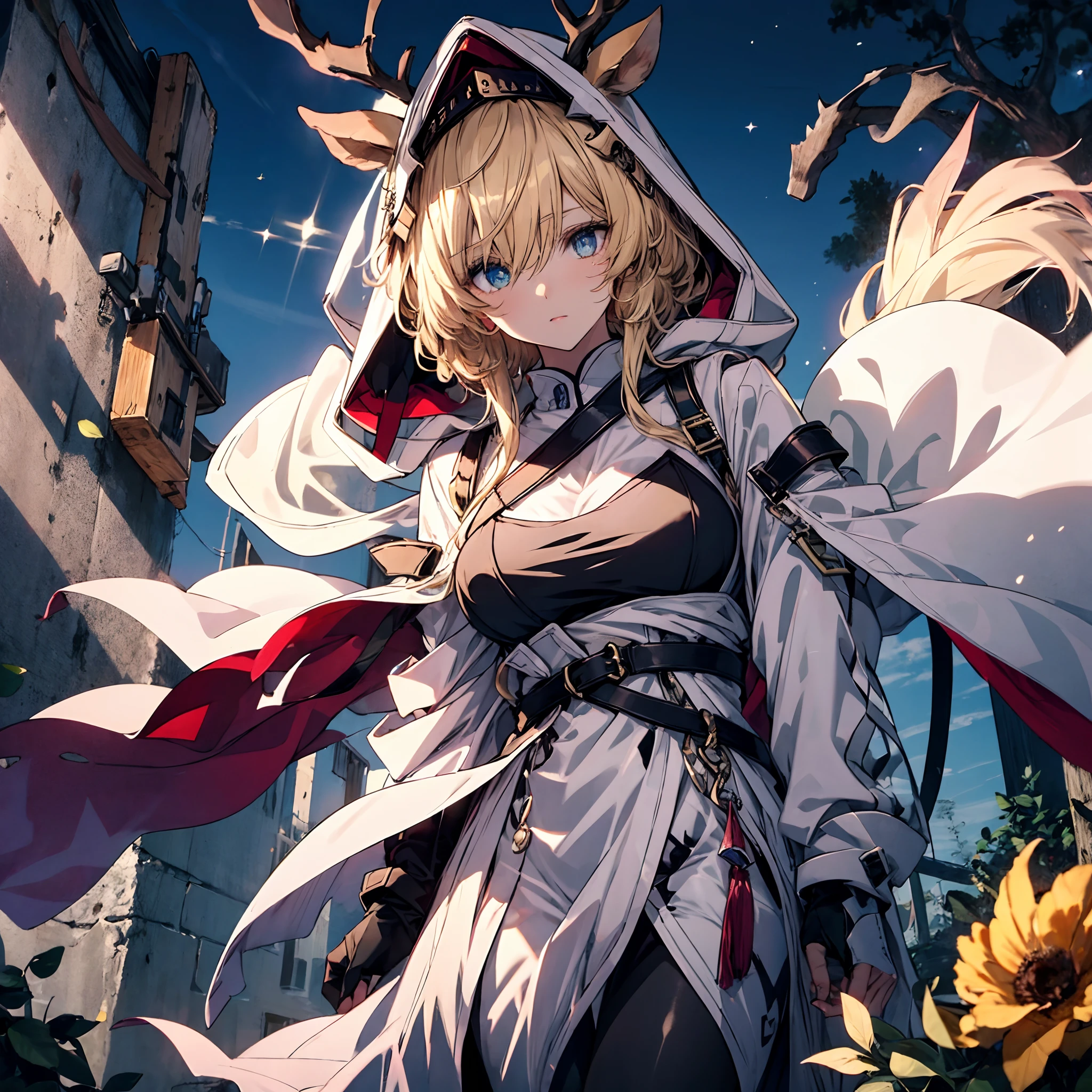 (Masterpiece), Blue pupil, Extremely cute and cute, deep in the night, The wind is blowing, high view, Immerse yourself in the night, Float lightly above the sky.
