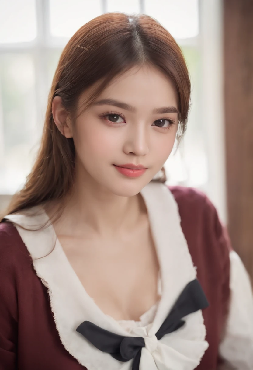 (((Popular beautiful girl at school is crossing the left cheek))) light skinned, Modern schoolgirl,wearing sailor suit, characteristic black eyes,a smile, slender and graceful,,,Breasts are big, Beautiful,The chest is open , Ultra Sharp Focus, realistic shot,full bodyesbian,asian human,a miniskirt