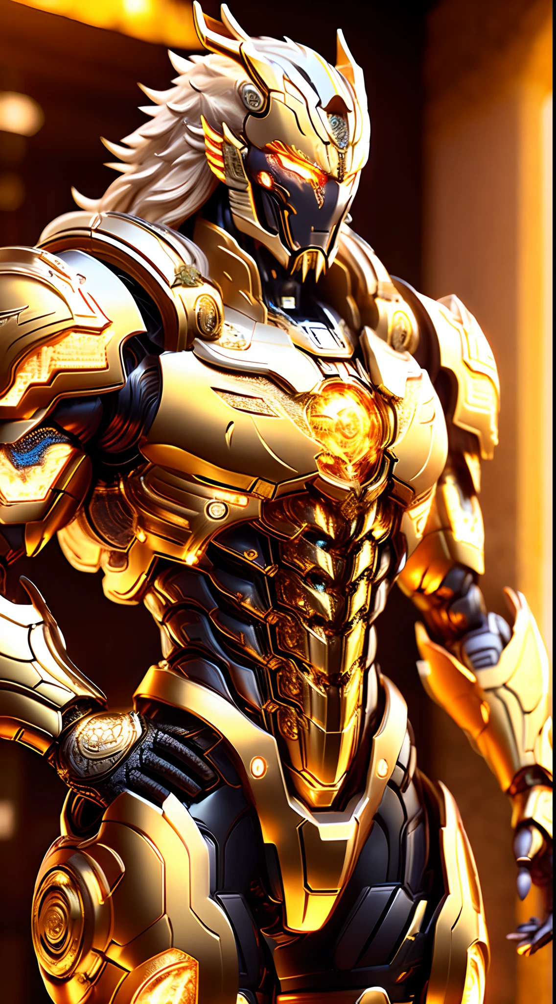 Golden Dragon - the futuristic biomechanical android, beautiful natural soft light, rim light, gold fractal details, metallic fine lace, muscular, mandelbot fractal anatomical, diamond, facial muscles, elegant, ultra detailed,