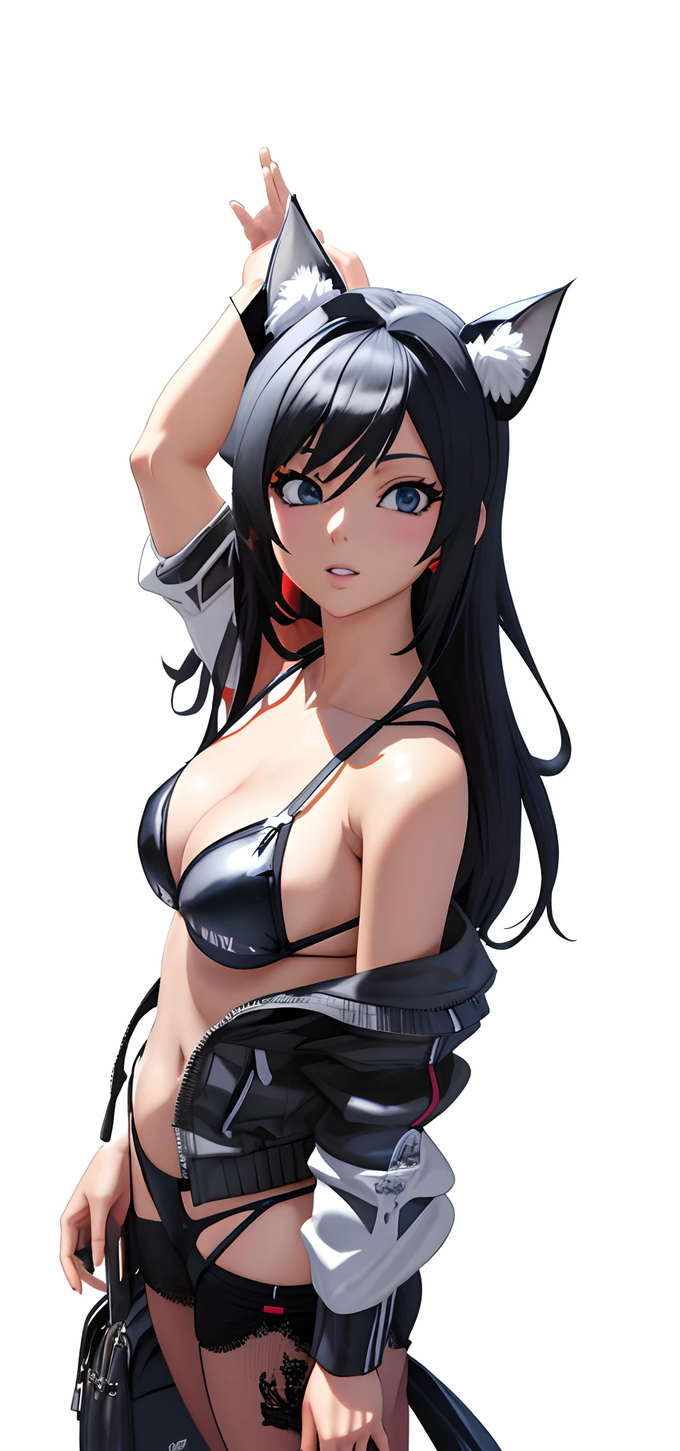 imagem dos desenhos animados de uma mulher em um top preto e meias pretas, anime estilo 3d, 3d menina anime, render de uma menina anime 3d bonito, anime estilizado, Realistic bikini, sombreamento estilo anime plano, anime estilizado, Anime 3D, Anime 3D, Anime 3D realista, anime semi realista, anime altamente detalhado, estilo anime cgi