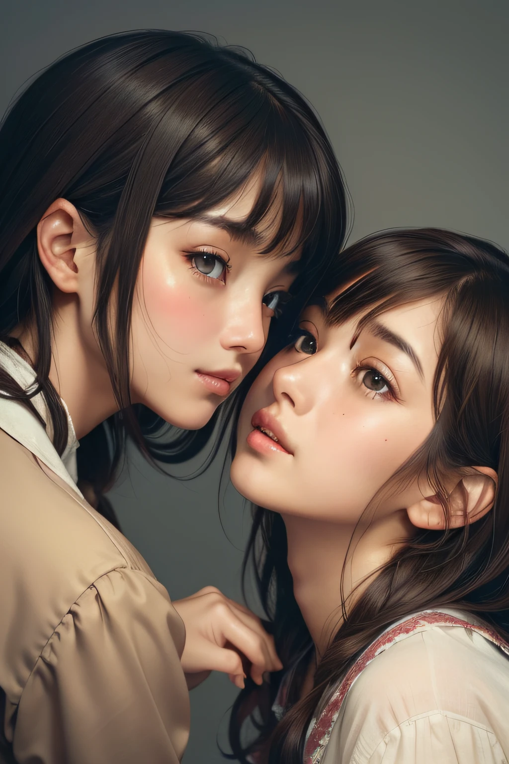 (dark brown eyes:1.2),(dynamic ungle:1.2), [(The Art of Norman Rockwell:1.2)],top-quality、​masterpiece、超A high resolution、(1girl in)、Beautiful_Face,Detailed skin,(all of、Subject's hair、The eye、Bocchi、While emphasizing the action、pleasing to the eye、With thought-provoking compositions)、exudes depressive emotions、It is characterized by a calm tone、an extremely delicate and beautiful art)1.3, Elegant, (Pastel colors)1.2,Analog 150mm lens、Beautiful Natural Soft Rim Light、