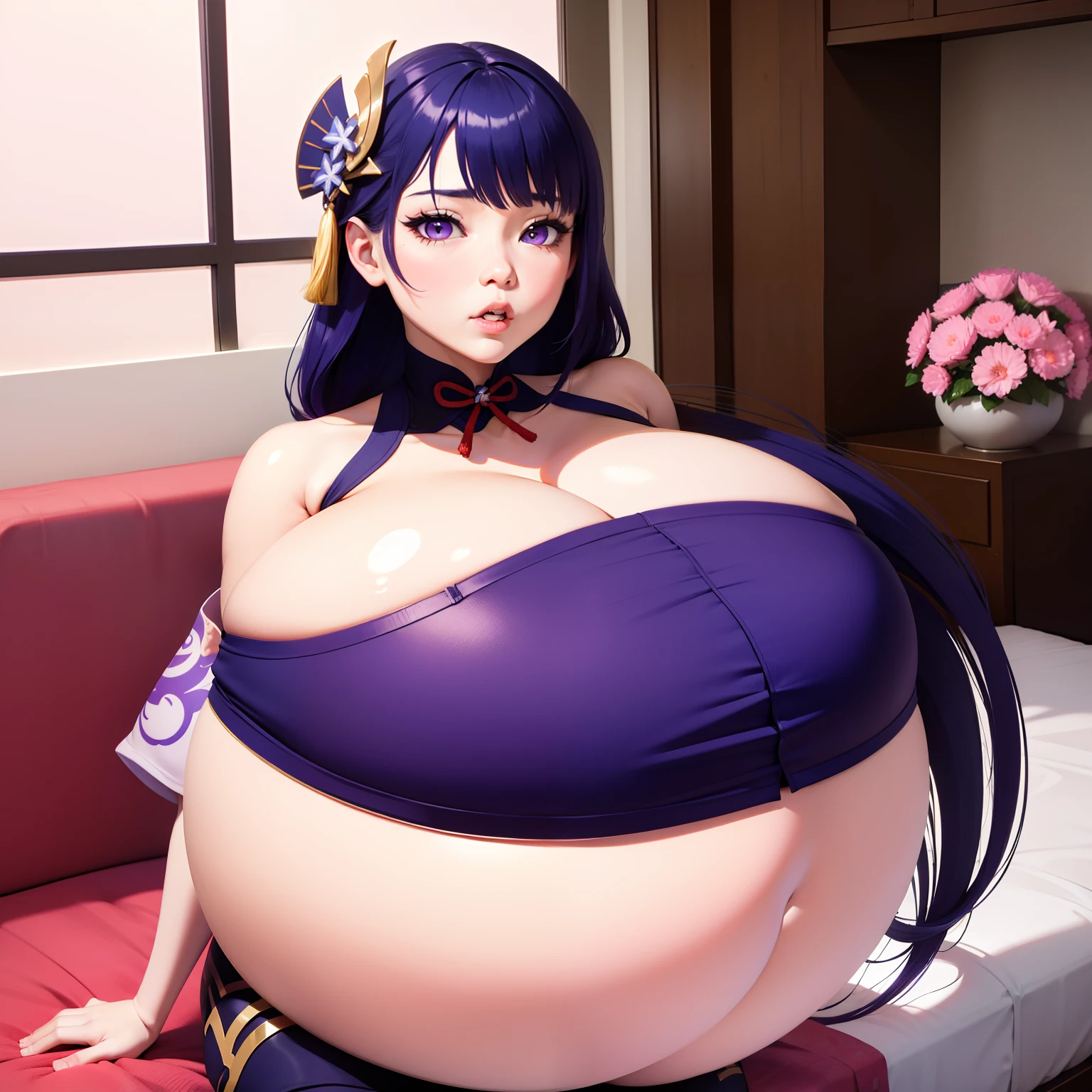 Raiden_Shogun from Genshin impact,Big  Bump pregnant,Big boobs, nipple, cum, Big Balloons,Big pregnant Belly, Big Pregnant girl, Largest Belly of Pregnant, Huge Pregnancy, background hotel room,Huge 9 months Pregnancy Belly,huge belly expansion, huge belly girl, purple eyes