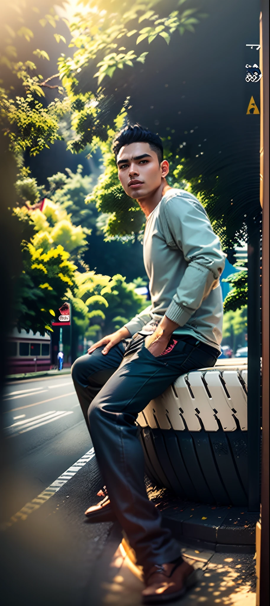 there is a man sitting on a yellow and black fire hydrant, casual photography, street pic, by Abidin Dino, with a cool pose, potrait, photograpgy, photography portrait, high quality upload, inspired by Rudy Siswanto, candid picture, style of ade santora, casual pose, sittin, shot on nikon z9, photography shot,there is a man wearing sunglasses sitting in front of a bus, inspired by Bikash Bhattacharjee, jayison devadas style, with accurate face, assamese aesthetic, facebook post, jayison devadas, facebook profile picture, inspired by Saurabh Jethani, with a cool pose, candid picture, riyahd cassiem,Best quality, 1024k, 1024k, perfect body, ultra detailed face, , detailed eyes handsome boy, realistic face, ultra realistic,