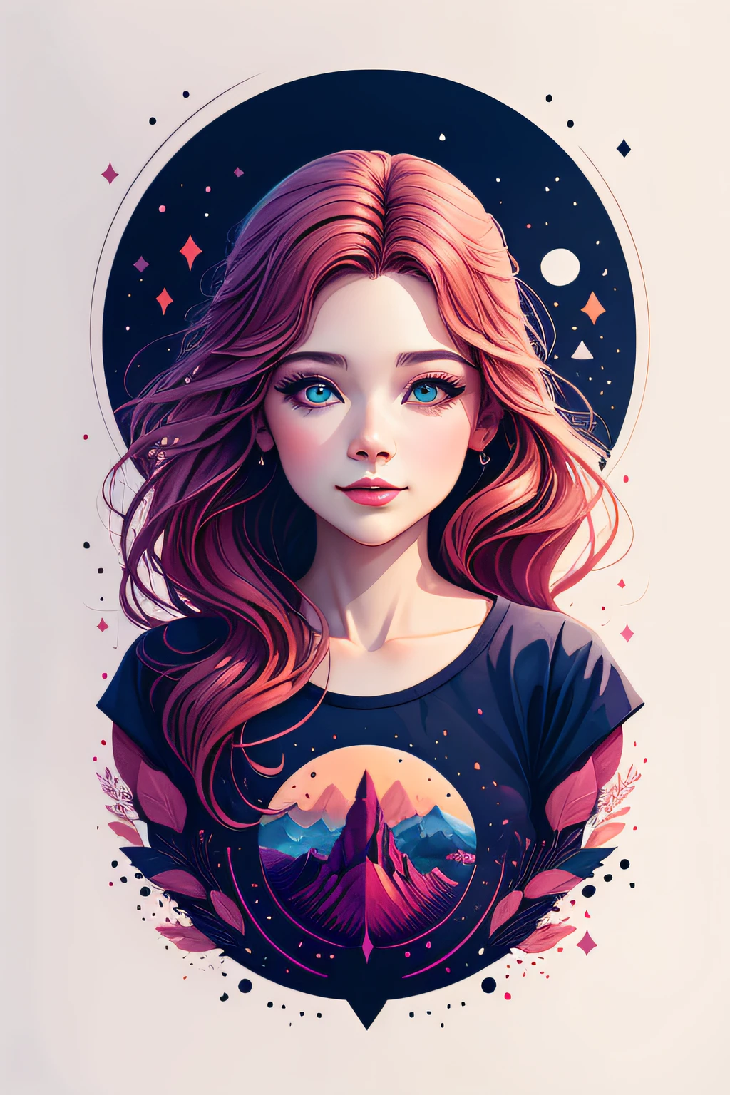 girl illustration, centered image, T-shirt design, vector art, fantasy art, watercolor effect, digital painting, clean white background, 8K