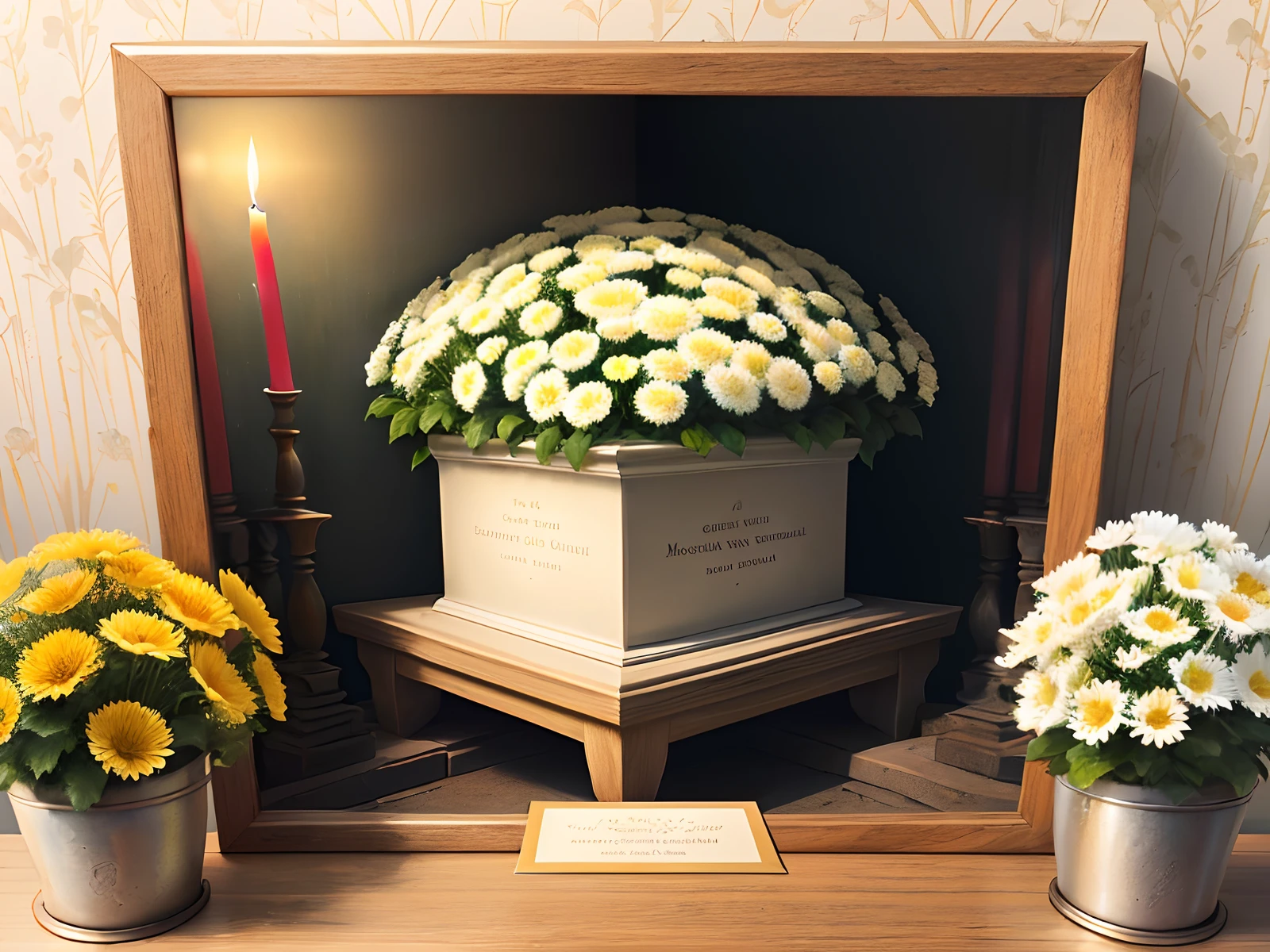 memorial service wallpaper has a candle and chrysanthemums