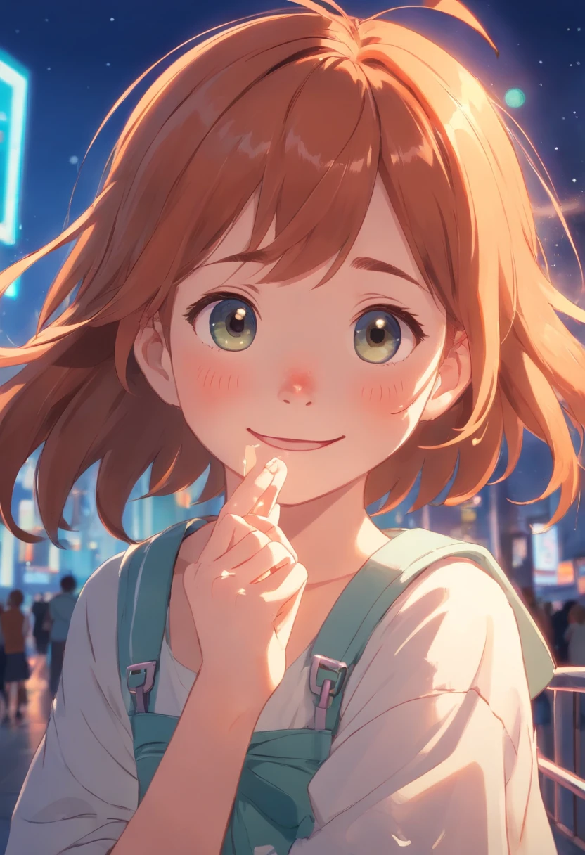 Super ultra happy cute little girl, with freckles and ginger hair, holding her cheeks