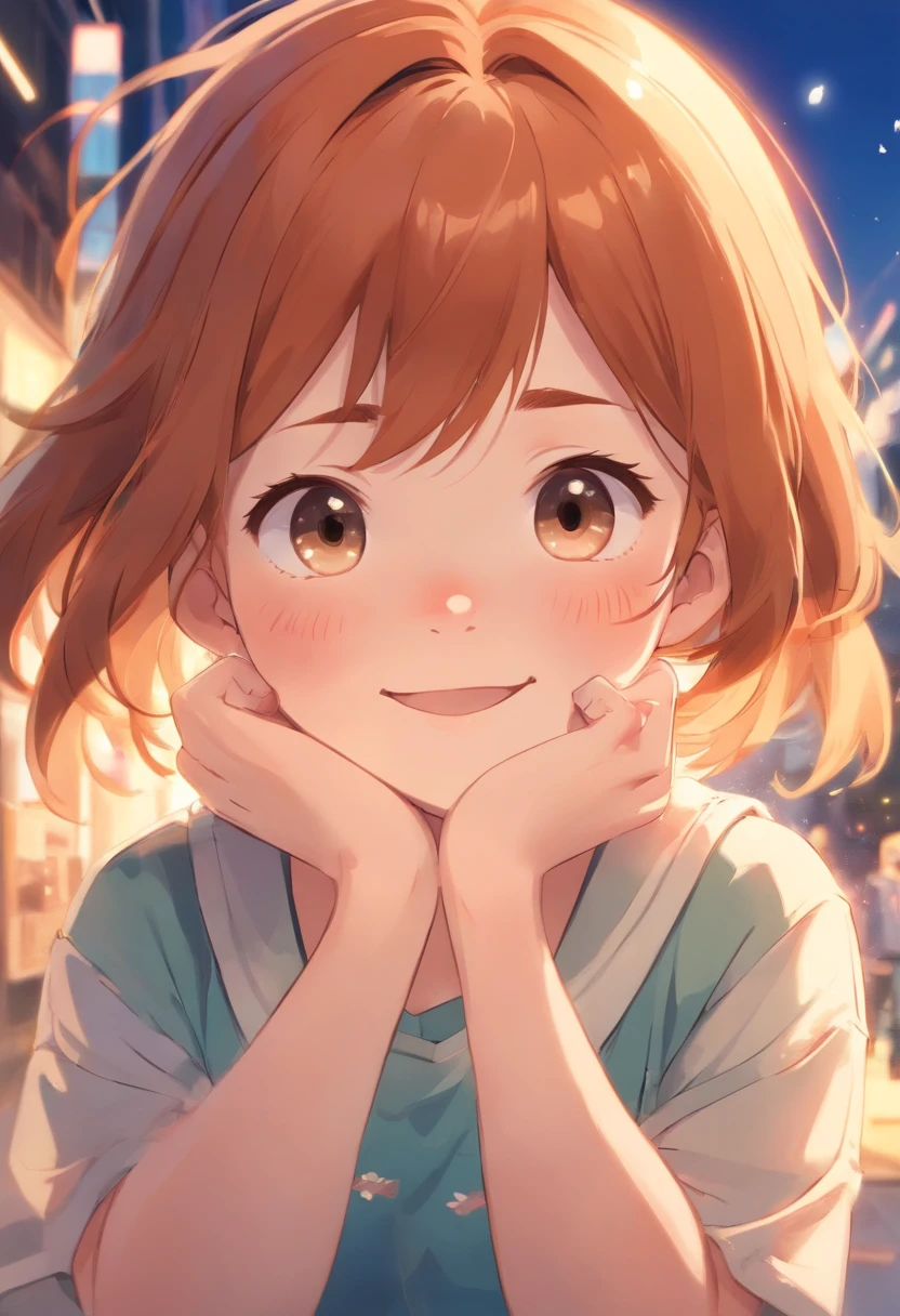 Super ultra happy cute girl, with freckles and ginger hair, holding her cheeks