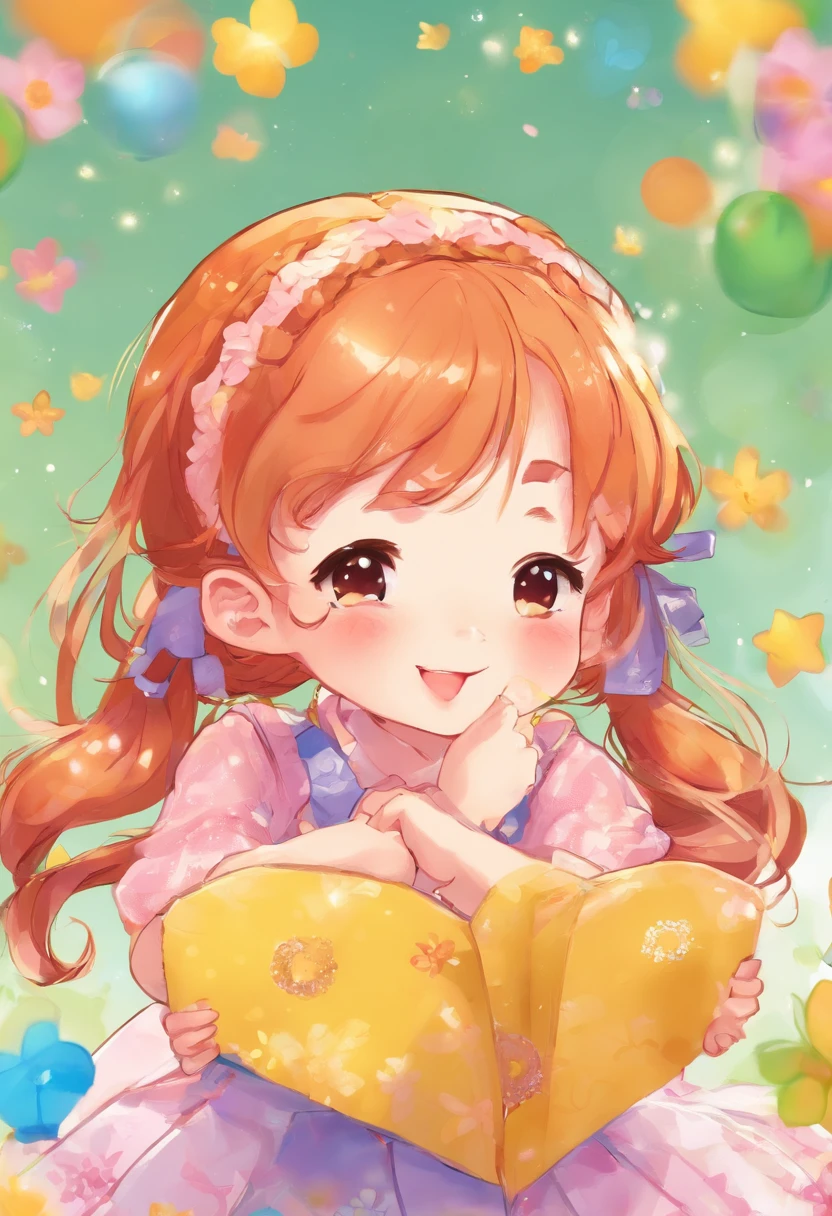 Super ultra happy cute little girl, with freckles and ginger hair, holding her cheeks