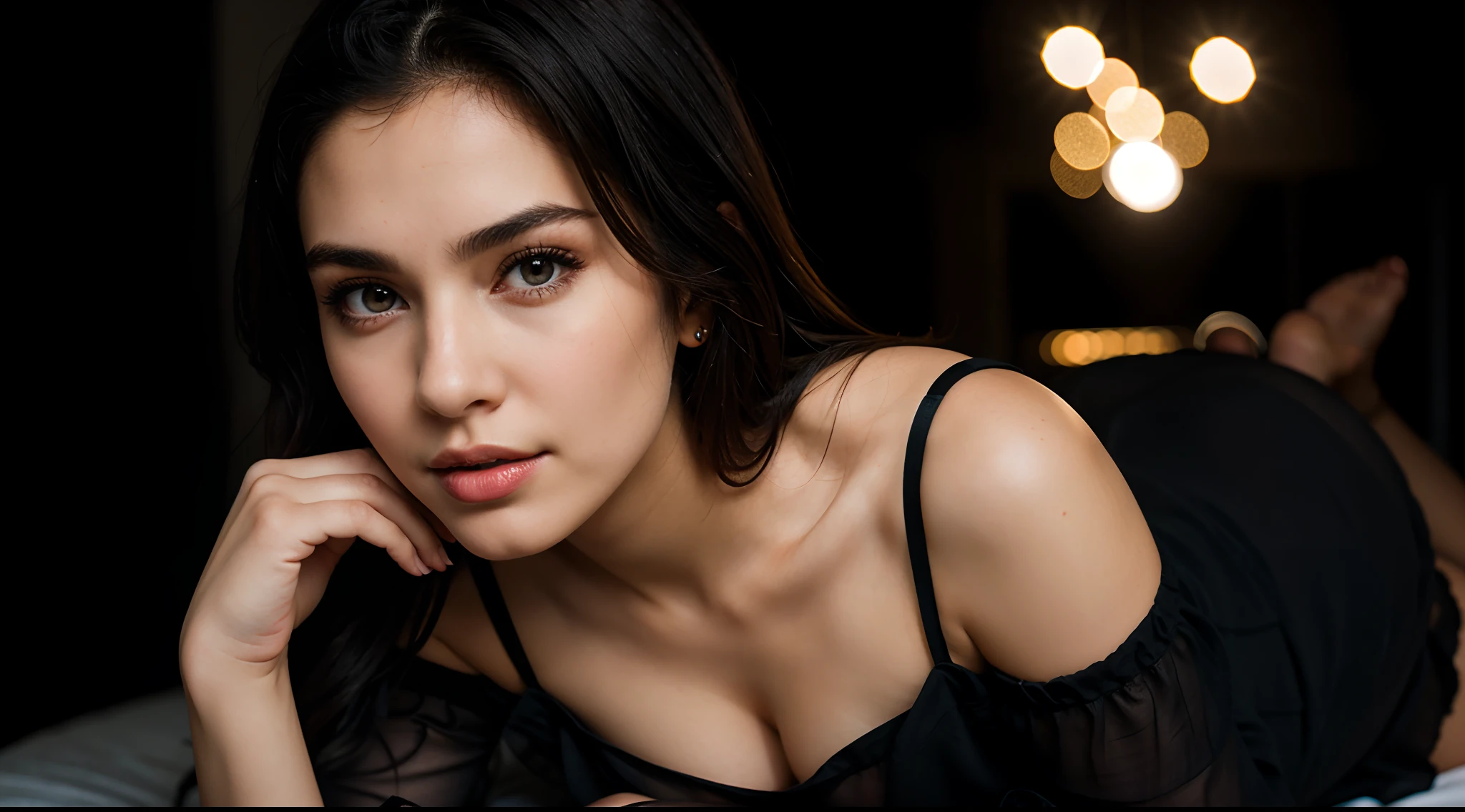 RAW Photo, DSLR BREAK
(kkw-ph1:0.9) BREAK
half body portrait of 1 young 20yo woman, black hair, wearing wonderful dress, perfect eyes, perfect lips, perfect nose, professional color graded, wonderful woman, dark background, cute woman