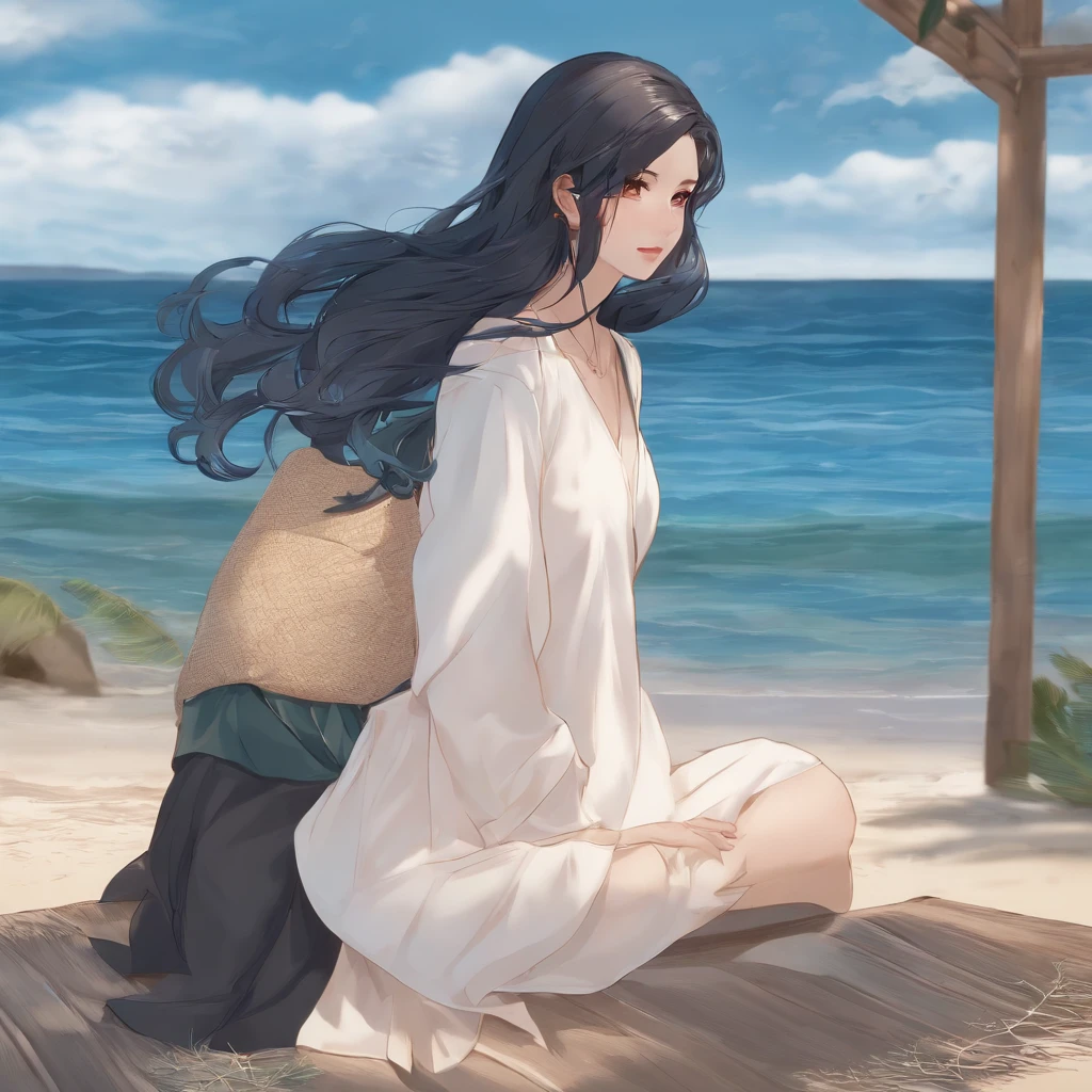 1 Garota Anime, cabelos azuis, Average hair length, It has by the sea, K HD |