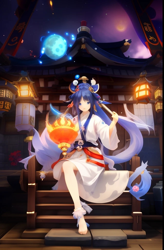 anime girl with long hair and blue eyes sitting on a moon, onmyoji, onmyoji detailed art, splash art anime , onmyoji portrait, kitsune holding torch, ayaka genshin impact, keqing from genshin impact, ayaka game genshin impact, zhongli from genshin impact, jellyfish shrine maiden 8k