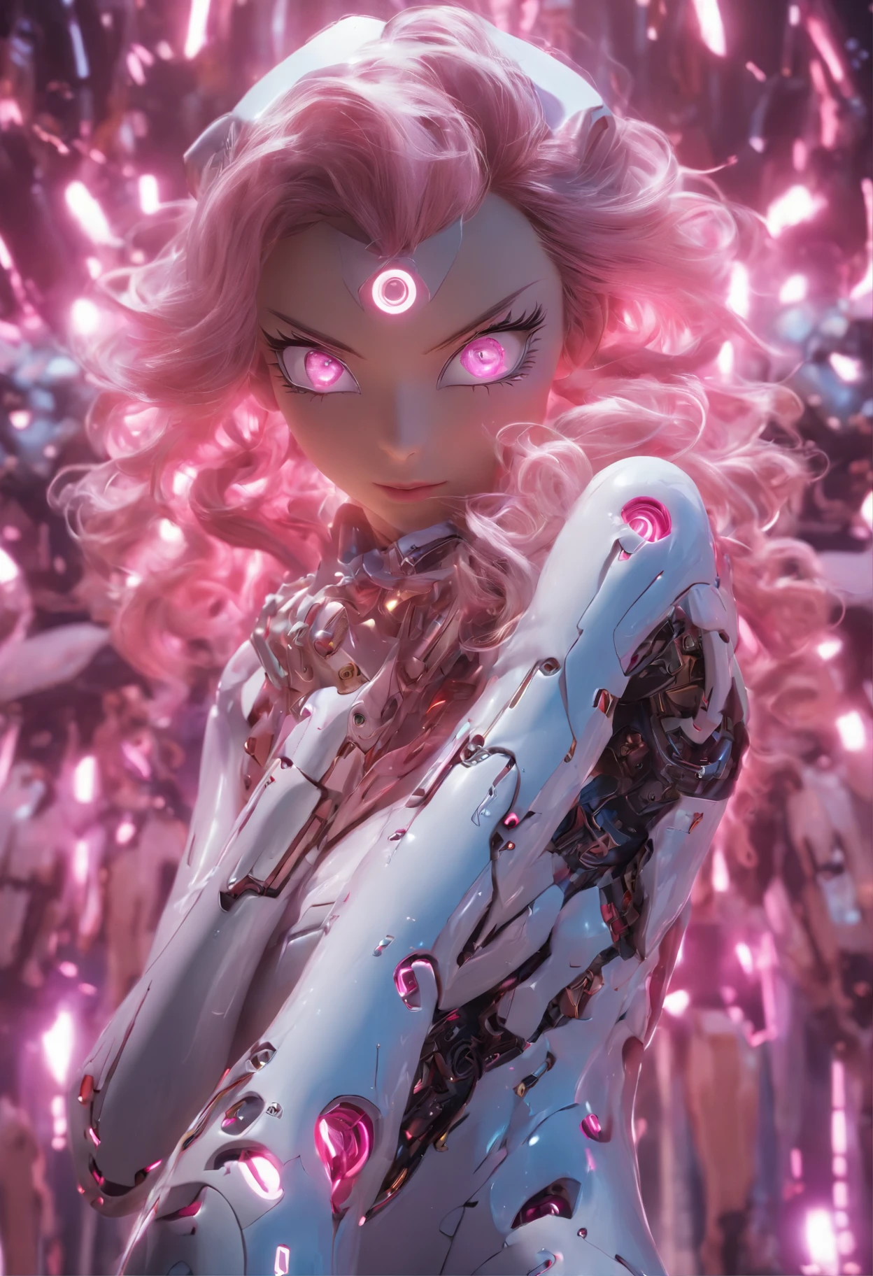 (Full body shot:1.4),(wide - angle shot) (Long shot: 1.3), (Intricate details:1.4), (Masterpiece) , ((anime robots, Beautiful white-skinned puppets, angel, 1girll, magic)), (Perfect aesthetic eyes:1.3) , (Detailed eyes) , (Halo) , (Eldon ring:1.4), (Wings:1.3), Glowing, twintails hair, multicolored hair, (Anatomically correct body:1.4) , Angry, (Perfect face), Sarnio Ankaragun Majestic guardian knight | Ultra-fine robot armor | Cinematic lighting | intricate filigree metal design | 16k | Unreal Engine 5 | rendering by octane | 。.。.3D, (Anatomically correct :1.4), (Ultra detailed, Fantasy background, Blush, Solo, Combat posture), (Magical Circle:1.3), Lightning effects, (Ray tracing), Show your ability A.I., (Glowing eyes) , (particle glowing) , 16k wallpaper, Robot woman, Pintrest trends, author:Nimox S.., hyper HD(RAW photo:1.2),Pink latex jumpsuit,Hollow-out on,Holt collar, latex shiny,tight-fitting,sweat leggs,White liquid, Pink body, wearing atsuko kudo latex outfit, wearing tight suit, Smooth pink skin, catsuits, Wearing latex, shiny plastic, shiny metallic glossy skin, The color of pink glow, latex outfit, chrome bodysuit, cyberpunk glossy latex suit, Shiny, futuristic glossy latex suit spread their legs M-shaped legs angry look sullenness Irritated,white liquid all over body,