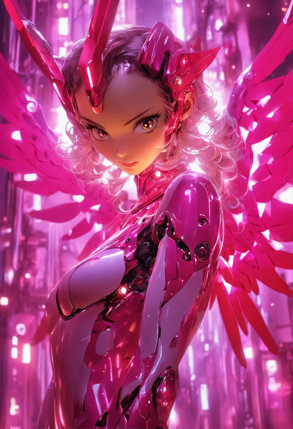 (Full body shot:1.4),(wide - angle shot) (Long shot: 1.3), (Intricate details:1.4), (Masterpiece) , ((anime robots, Beautiful white-skinned puppets, angel, 1girll, magic)), (Perfect aesthetic eyes:1.3) , (Detailed eyes) , (Halo) , (Eldon ring:1.4), (Wings:1.3), Glowing, twintails hair, multicolored hair, (Anatomically correct body:1.4) , Angry, (Perfect face), Sarnio Ankaragun Majestic guardian knight | Ultra-fine robot armor | Cinematic lighting | intricate filigree metal design | 16k | Unreal Engine 5 | rendering by octane | 。.。.3D, (Anatomically correct :1.4), (Ultra detailed, Fantasy background, Blush, Solo, Combat posture), (Magical Circle:1.3), Lightning effects, (Ray tracing), Show your ability A.I., (Glowing eyes) , (particle glowing) , 16k wallpaper, Robot woman, Pintrest trends, author:Nimox S.., hyper HD(RAW photo:1.2),Pink latex jumpsuit,Hollow-out on,Holt collar, latex shiny,tight-fitting,sweat leggs,White liquid, Pink body, wearing atsuko kudo latex outfit, wearing tight suit, Smooth pink skin, catsuits, Wearing latex, shiny plastic, shiny metallic glossy skin, The color of pink glow, latex outfit, chrome bodysuit, cyberpunk glossy latex suit, Shiny, futuristic glossy latex suit spread their legs M-shaped legs angry look sullenness Irritated,white liquid all over body,