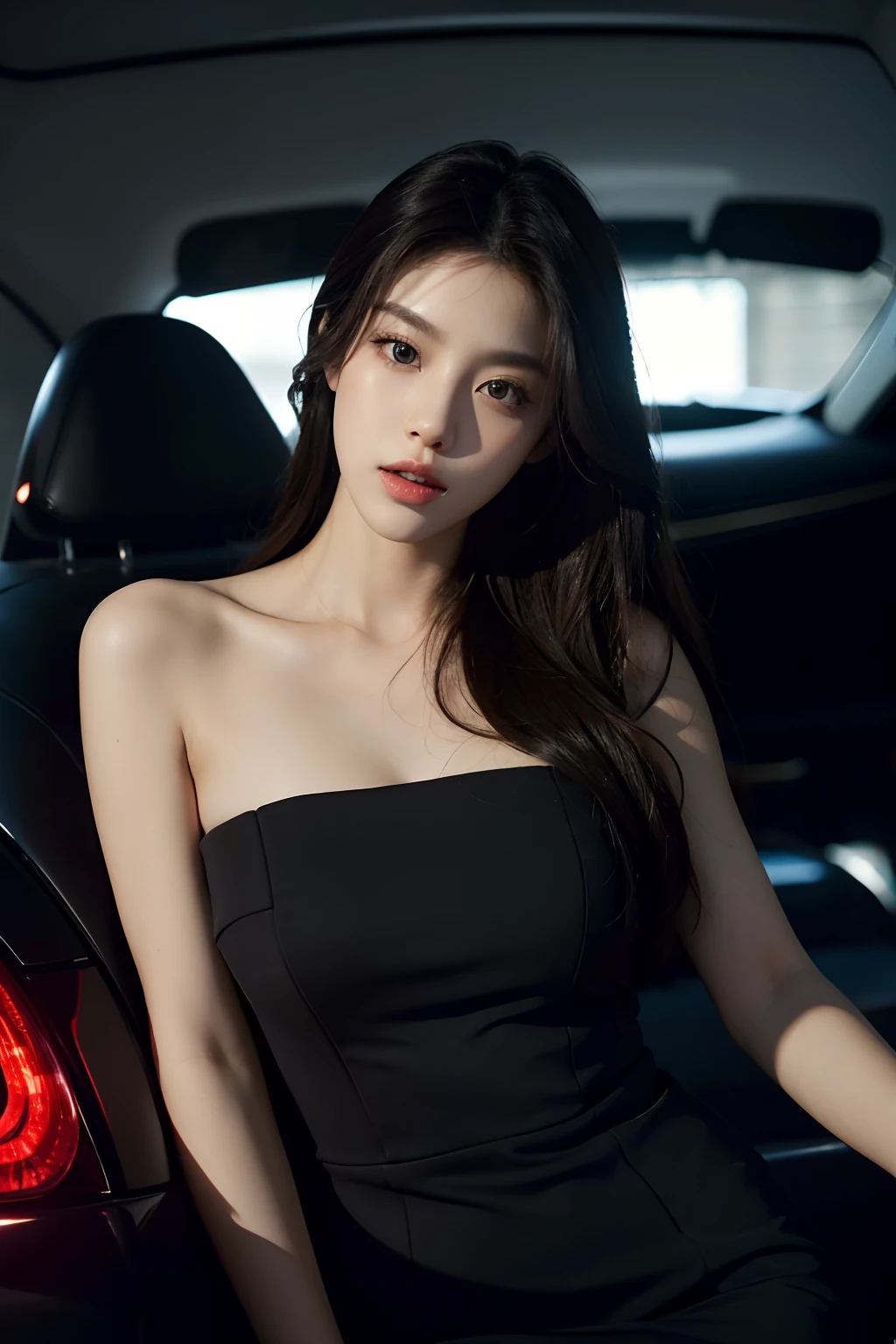 (Best quality,4K,8K,A high resolution,Masterpiece:1.2),Ultra-detailed,(Realistic,Photorealistic,photo-realistic:1.37),Car model,korean beautifull girl,mesmerizing looks,stunning features,Perfectly styled hair,Beautiful eyes with long eyelashes,Full and luscious lips,Flawless complexion,slim and toned body,Wear a stylish and elegant dress,Show yourself confidently in front of a luxury sports car,The brilliant lights highlight her beauty,Bright colors enhance the overall image,Studio setup with professional photography techniques,Showcasing the perfect combination of beauty and automotive craftsmanship.