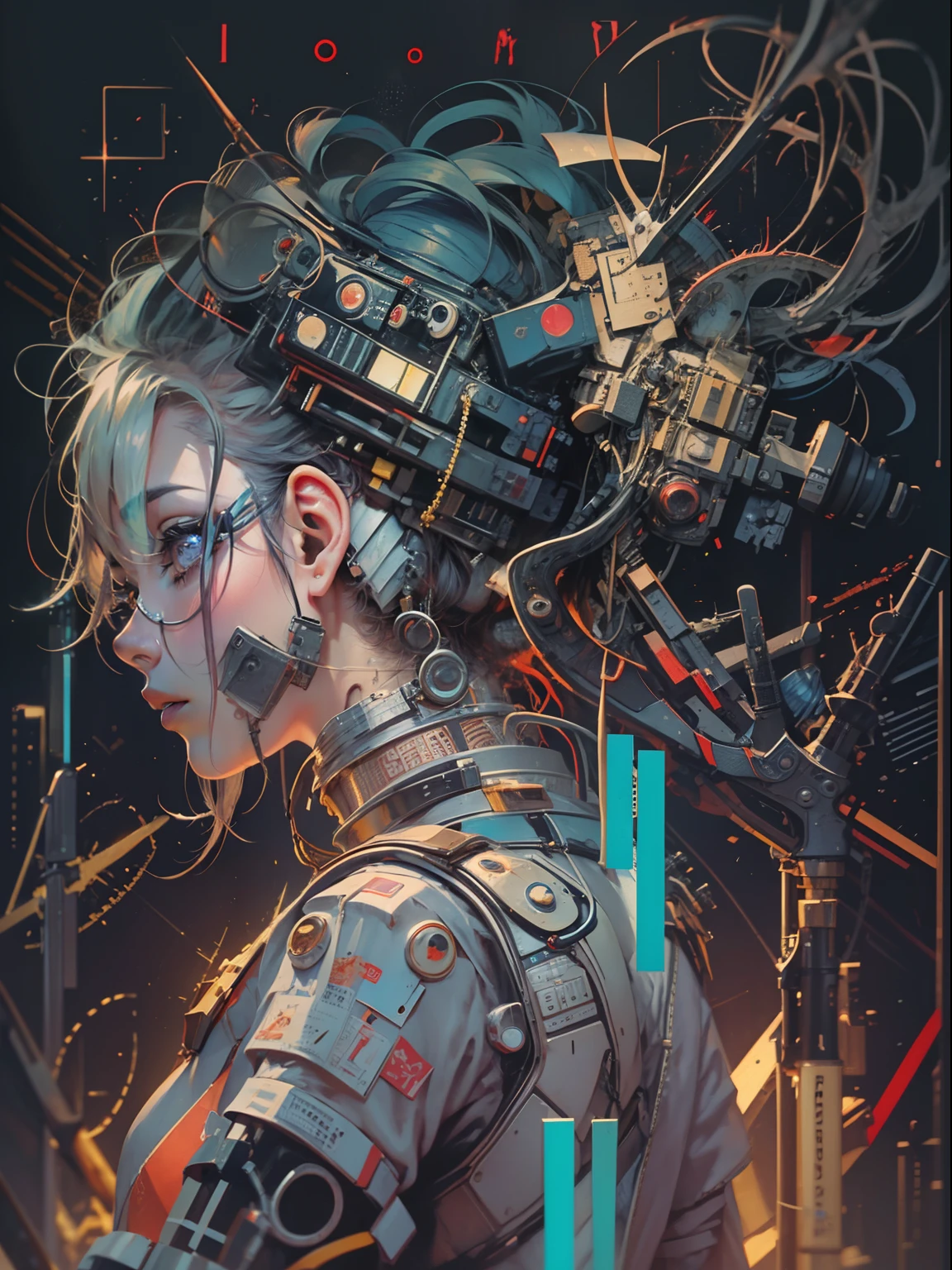 (HOMBRE CYBERPUNK) Anime painting of young Asian cyberpunks, Cabello cyberpunk sin forma, dynamic  pose, Poses elegantes, colores brillantes, arte conceptual de Carne Griffiths y Wadim Kashin, Antecedentes cyberpunk, Belleza abstracta, near perfection, Forma pura, golden ratio, minimalismo, arte conceptual, Detalles intrincados, 8k post-production, High resolution, Super detail, tendencias en Artstation, foco nítido, Fotos de estudio, Detalles intrincados, muy detallado, por Greg Rutkowski