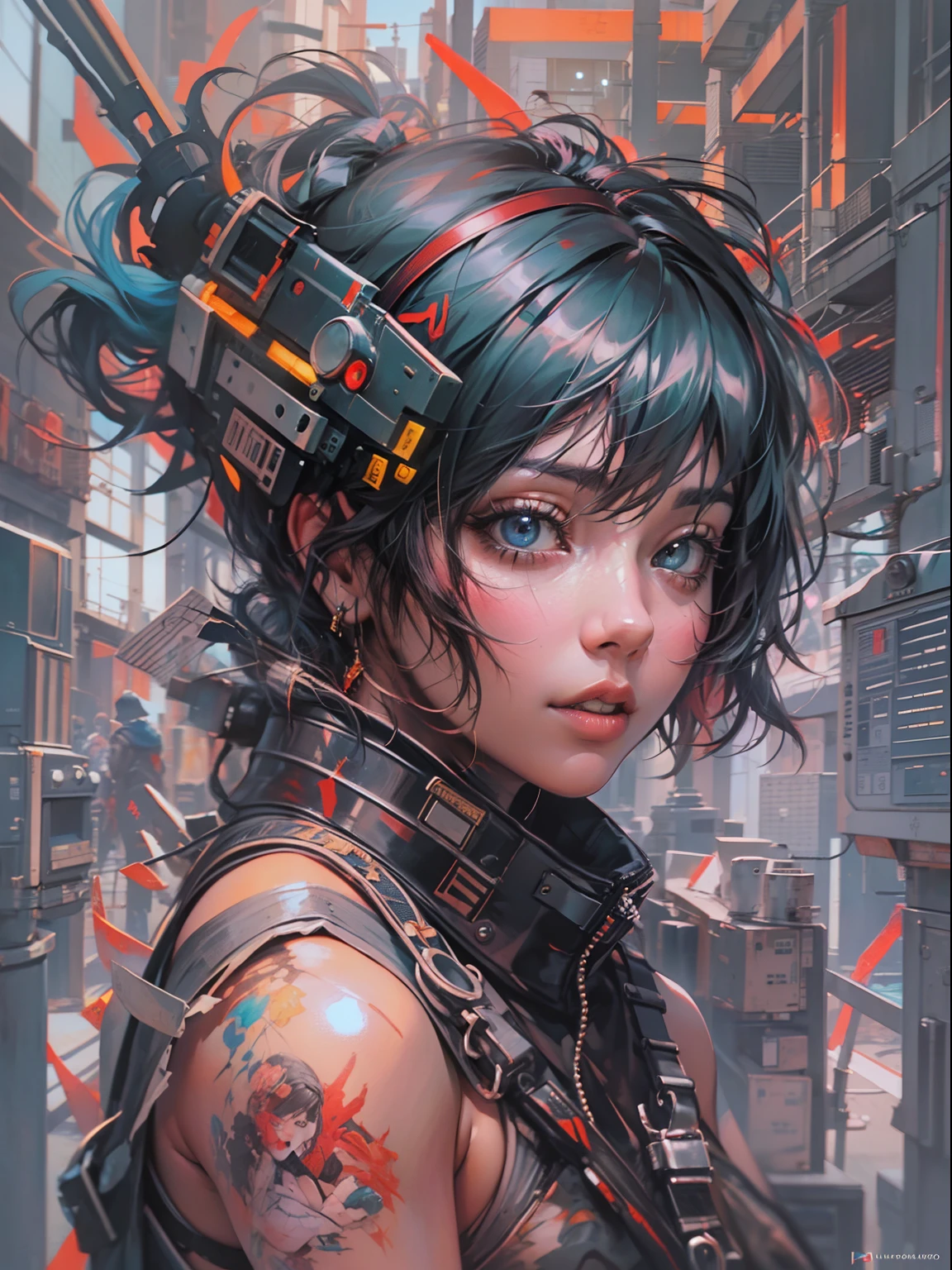 (HOMBRE CYBERPUNK) Anime painting of young Asian cyberpunks, Cabello cyberpunk sin forma, dynamic  pose, Poses elegantes, colores brillantes, arte conceptual de Carne Griffiths y Wadim Kashin, Antecedentes cyberpunk, Belleza abstracta, near perfection, Forma pura, golden ratio, minimalismo, arte conceptual, Detalles intrincados, 8k post-production, High resolution, Super detail, tendencias en Artstation, foco nítido, Fotos de estudio, Detalles intrincados, muy detallado, por Greg Rutkowski