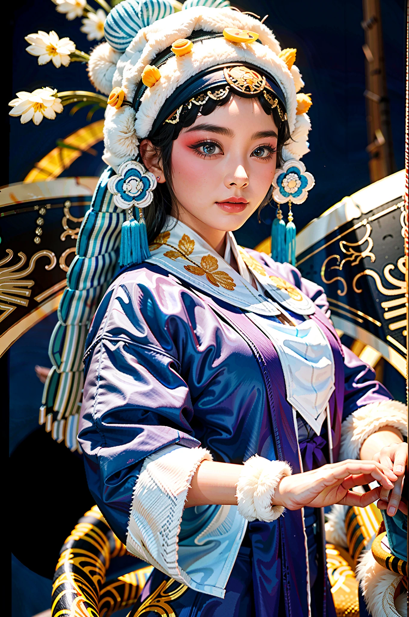 1girll， wearing a costume，Peking Opera performance，独奏， looking at viewert， （Young cute and beautiful 18 year old girl：1.4）， 3D 脸， beuaty girl， beauitful face， prette，