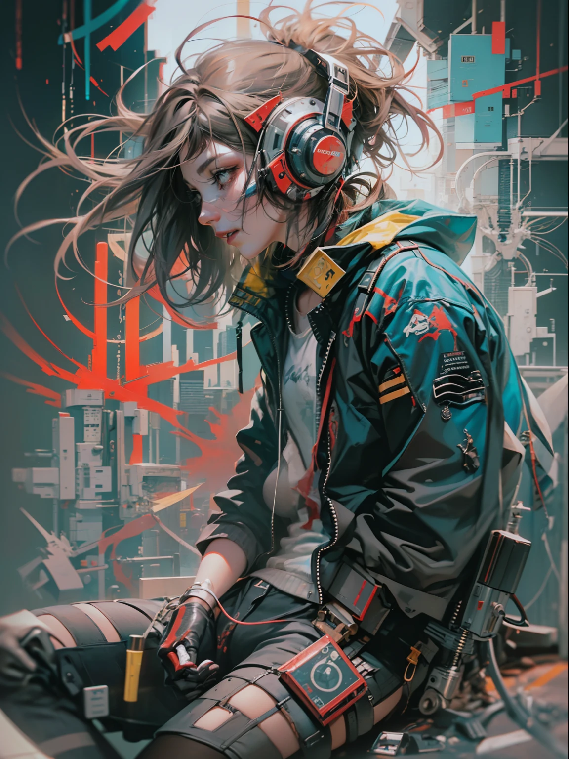 (HOMBRE CYBERPUNK) Anime painting of young Asian cyberpunks, Cabello cyberpunk sin forma, dynamic pose, Poses elegantes, colores brillantes, arte conceptual de Carne Griffiths y Wadim Kashin, Antecedentes cyberpunk, Belleza abstracta, near perfection, Forma pura, golden ratio, minimalismo, arte conceptual, Detalles intrincados, 8k post-production, High resolution, Super detail, tendencias en Artstation, foco nítido, Fotos de estudio, Detalles intrincados, muy detallado, por Greg Rutkowski