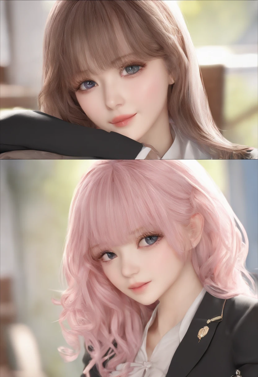 Shiina midday, classroom, uniform, highest quality, highly detailed, realistic shadows, realistic textureLight pink hair, blunt bangs, asymmetrical hair, long hair, wavy hair, blue eyes, facial hair, close-up, UHD, anatomically correct, textured skin, high details, 1080P ,爆乳,Pubic hair shows through,big cuvy hips,Dewy,with an antique feel,snowflower,with no underpants,Bare chest,Dewy,Naked body,tit,pantyless,No underwear,Naked,don't have clothes,The stand upright