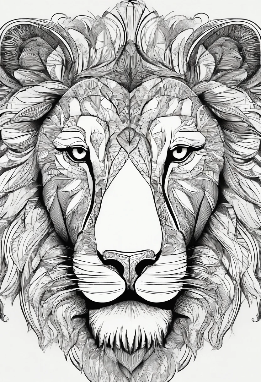 Close-up of the lion's front head，The lines are smooth and beautiful，Abstract exaggeration，higher details