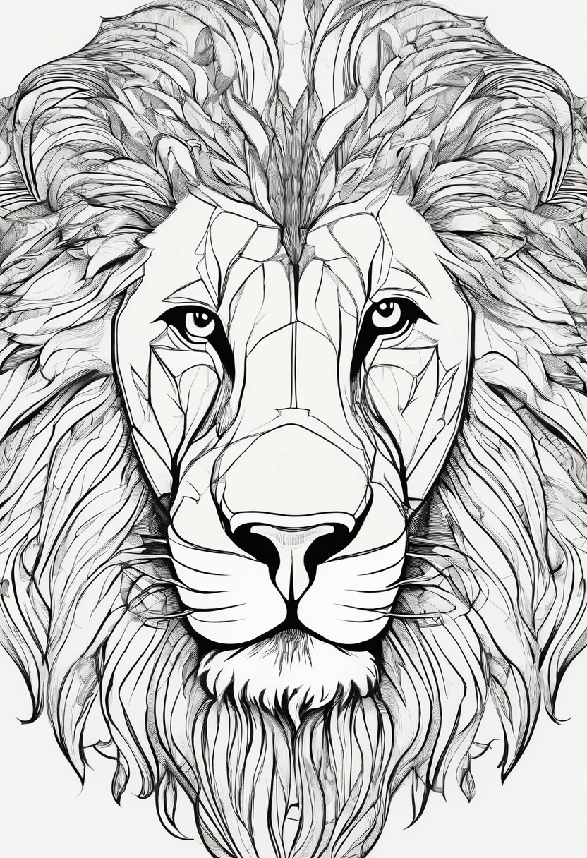 Close-up of the lion's front head，The lines are smooth and beautiful，Abstract exaggeration，higher details