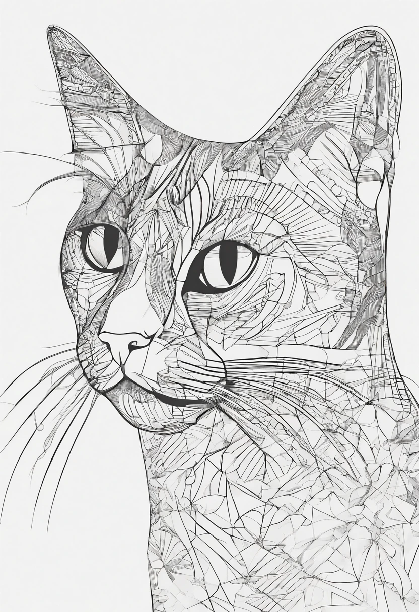 Close-up of the front head of the flower cat，The lines are smooth and beautiful，Abstract exaggeration，higher details