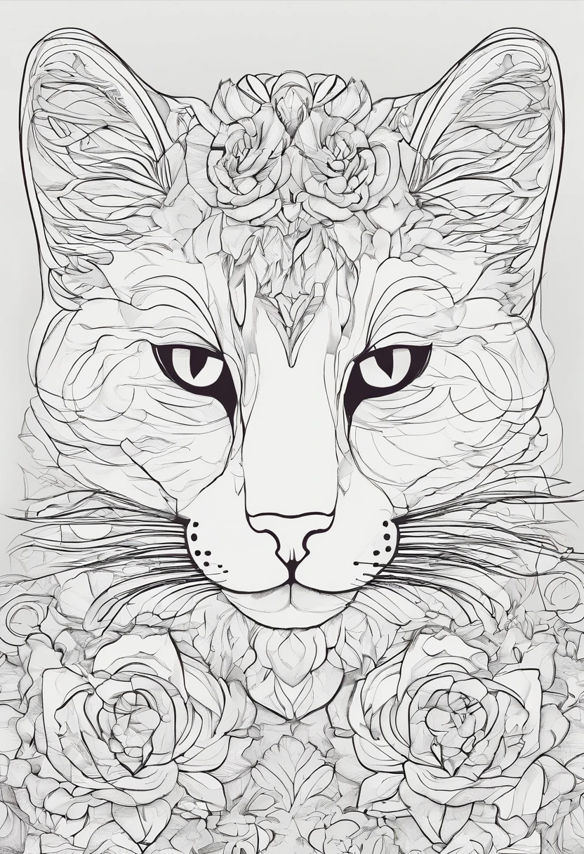 Close-up of the front head of the flower cat,The lines are smooth and beautiful,Abstract exaggeration,higher details