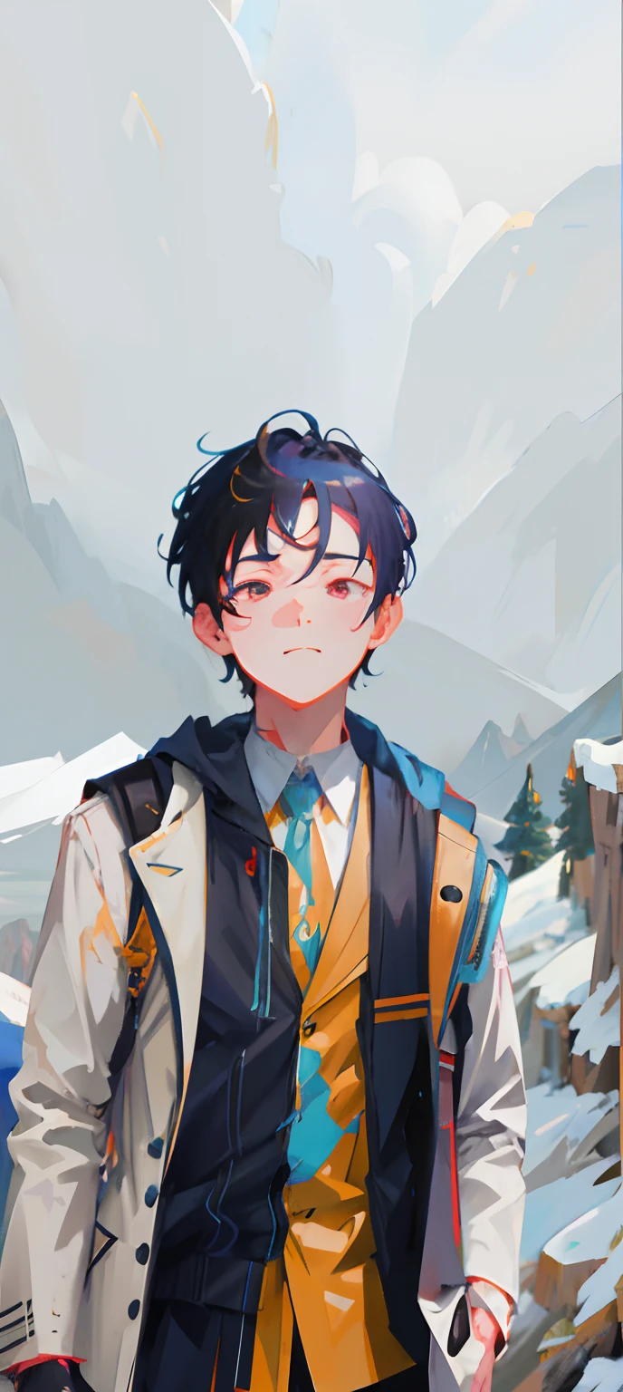 anime character with a backpack and a mountain in the background, artwork in the style of guweiz, inspired by Yanjun Cheng, guweiz, digital anime illustration, anime style portrait, inspired by Bian Shoumin, anime artstyle, in an anime style, high quality anime artstyle, anime style character, anime styled digital art